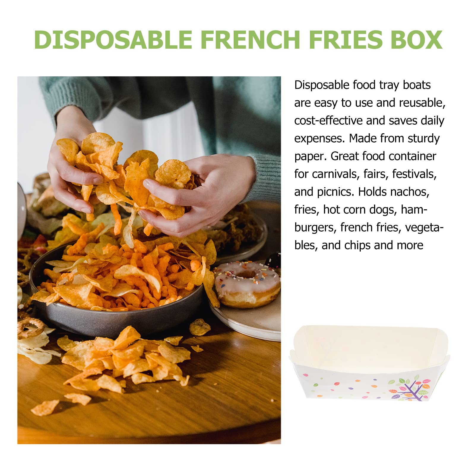 BESPORTBLE 100-Pack Disposable French Fry Boxes, Sandwich Containers & Ketchup Cups - Eco-Friendly Food Trays for Weddings, BBQs, Parties, Picnics & Fast Food Service - Perfect for Finger Foods, Hot Dogs, Fried Chicken & Grilled Wings