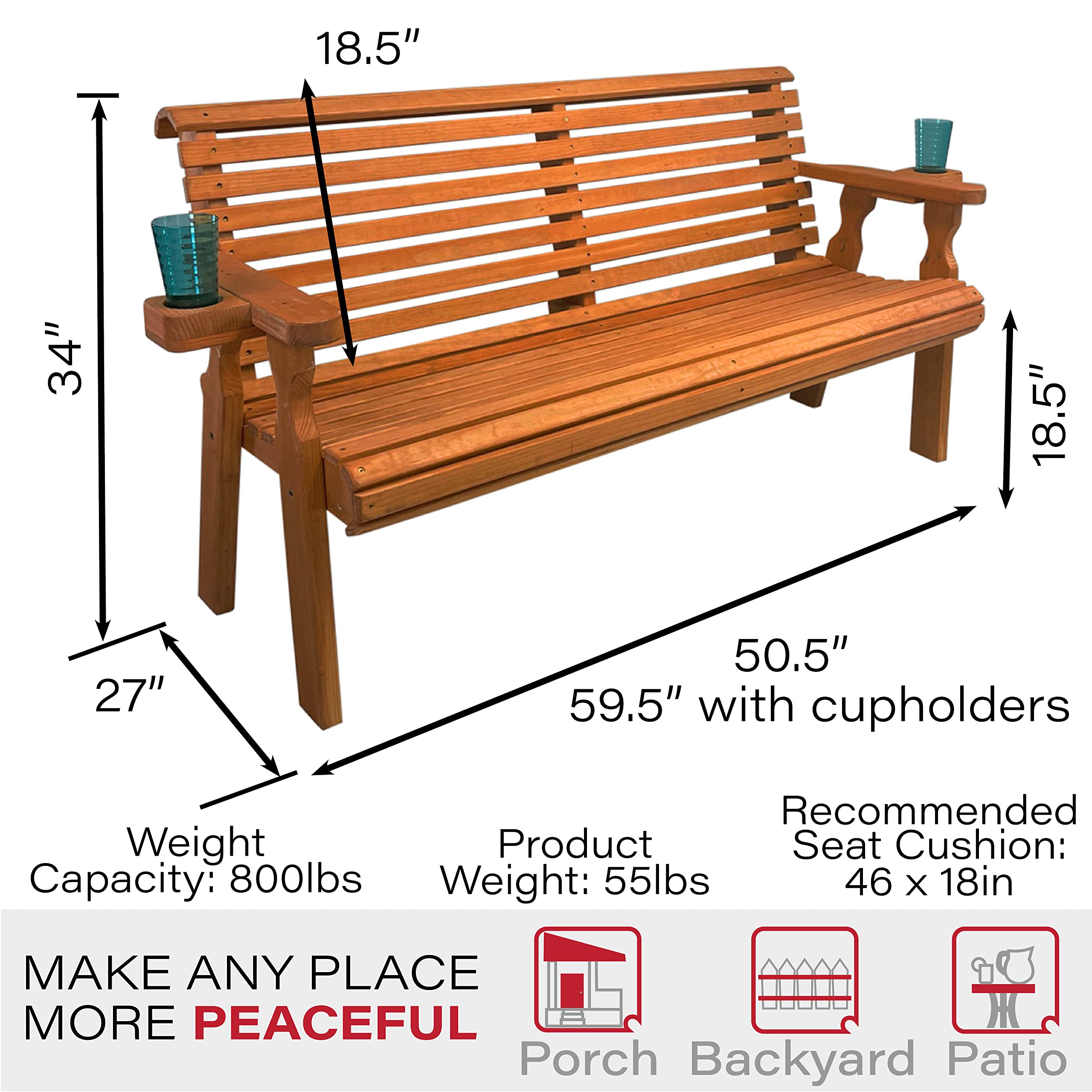 Amish Handcrafted Heavy Duty 4FT Outdoor Garden Bench with Cup Holders - Pressure Treated Cedar Wood, 700LB Weight Capacity - Perfect for Patio, Deck, Backyard & Garden Relaxation