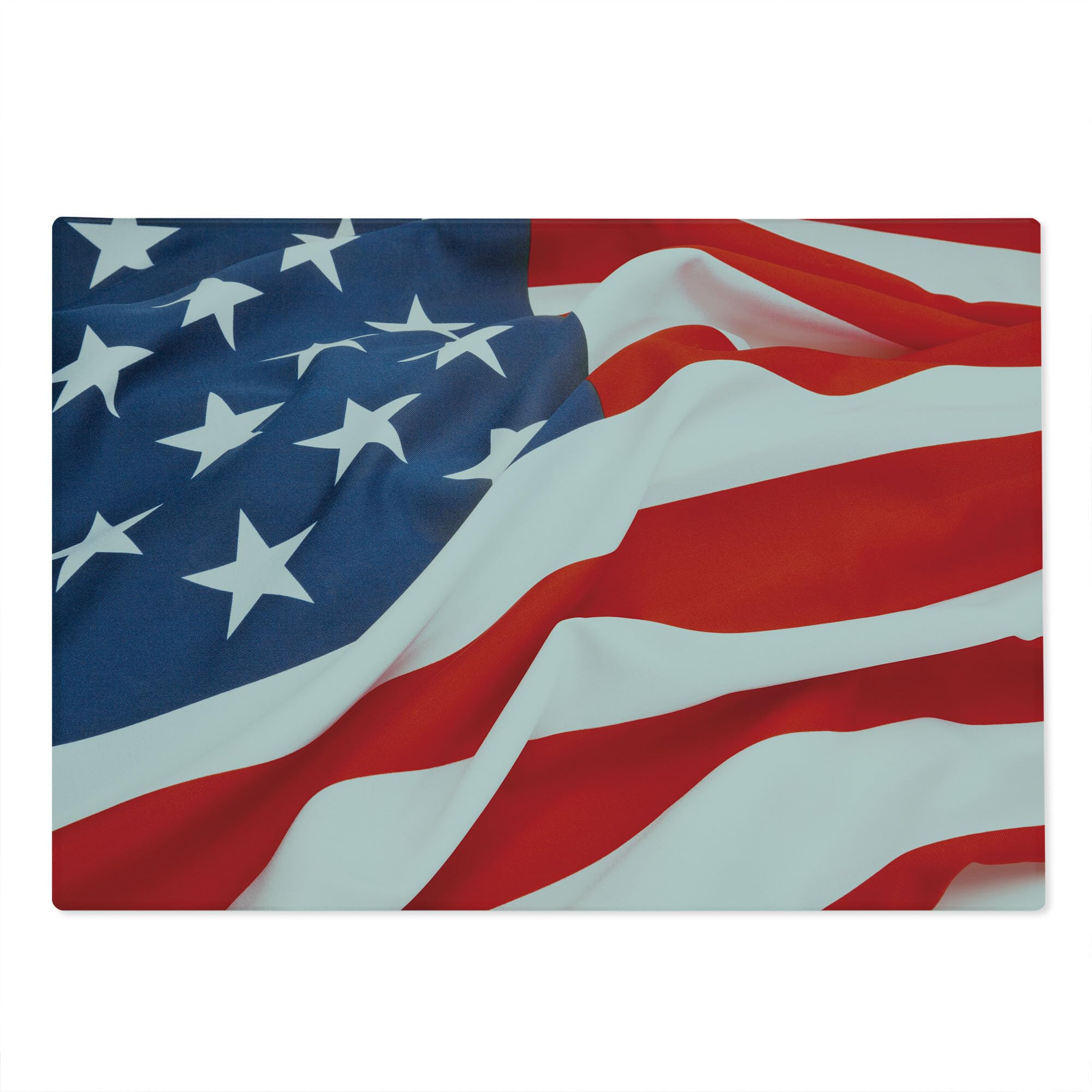Ambesonne 4th of July Patriotic American Flag Cutting Board - Large Tempered Glass Serving Tray with Decorative Art Print - Perfect for Independence Day Parties, BBQ Serving & Kitchen Decor