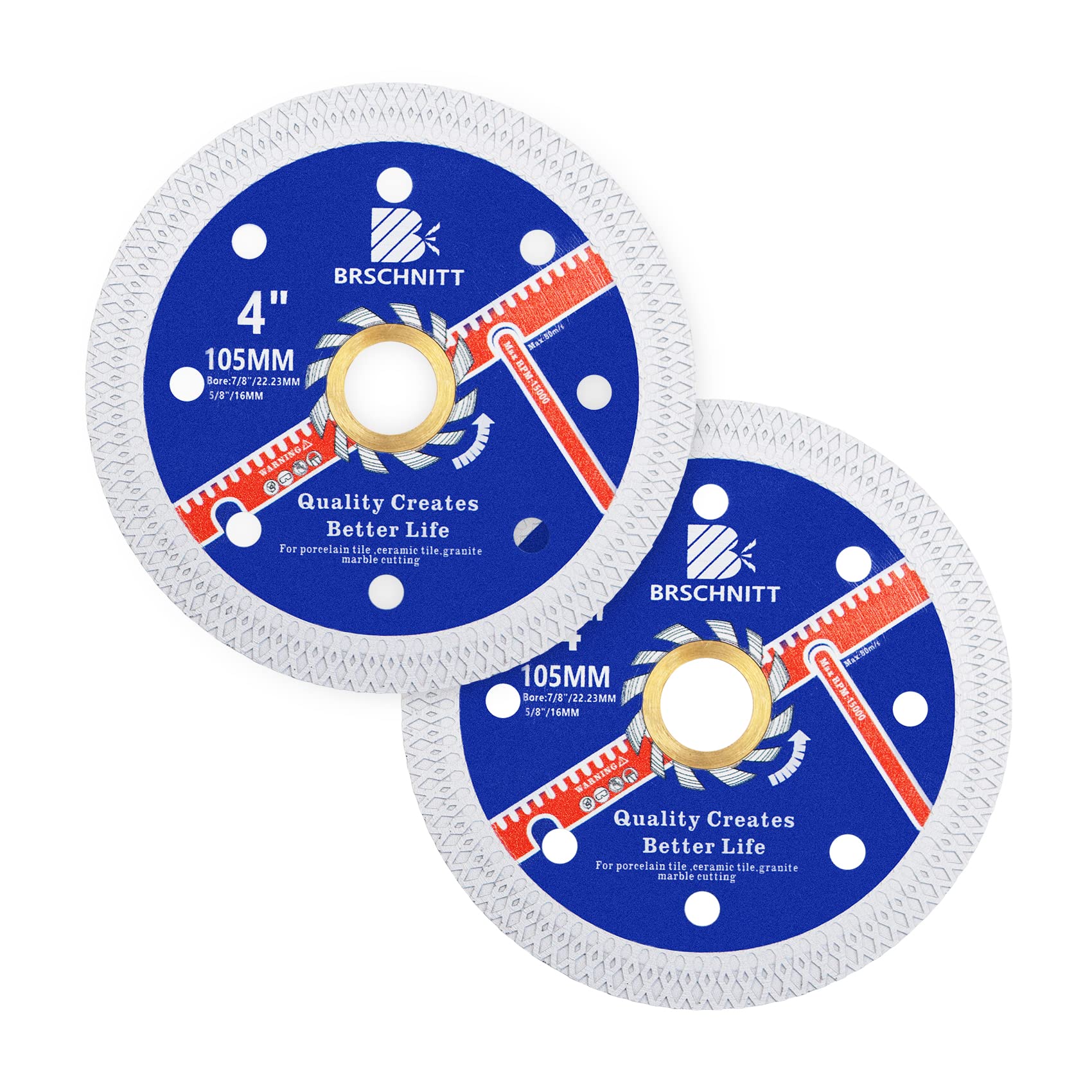 Premium 4 Inch (105mm) Diamond Porcelain Saw Blade - 2 Pack with X Teeth, 7/8
