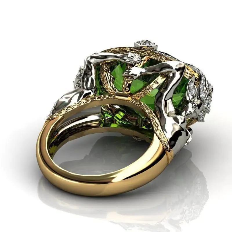 Emerald Gemstone Ring for Women - 14K Gold Plated Sterling Silver Engagement Wedding Gift - Perfect for Bridal, Anniversary & Special Occasions