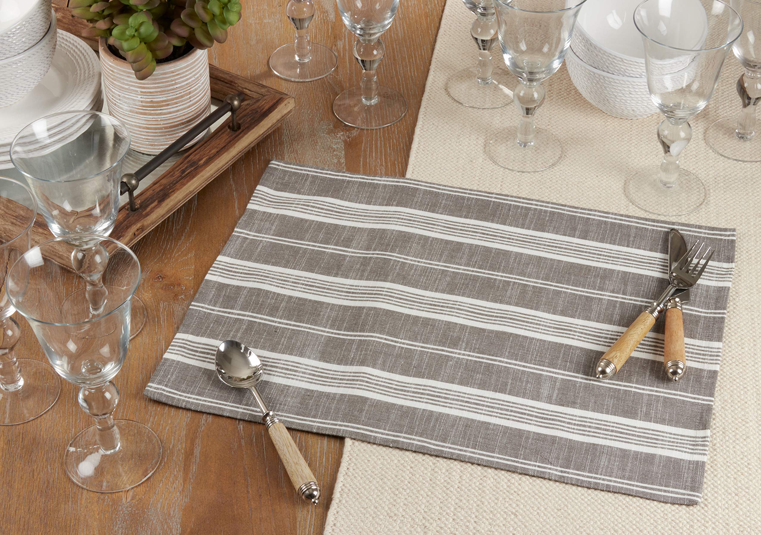 Premium Striped Cotton Placemats Set of 4 - Washable & Durable Table Mats for Dining Room, Kitchen, and Party Decor - Elegant Home Tableware for Everyday Use and Special Occasions