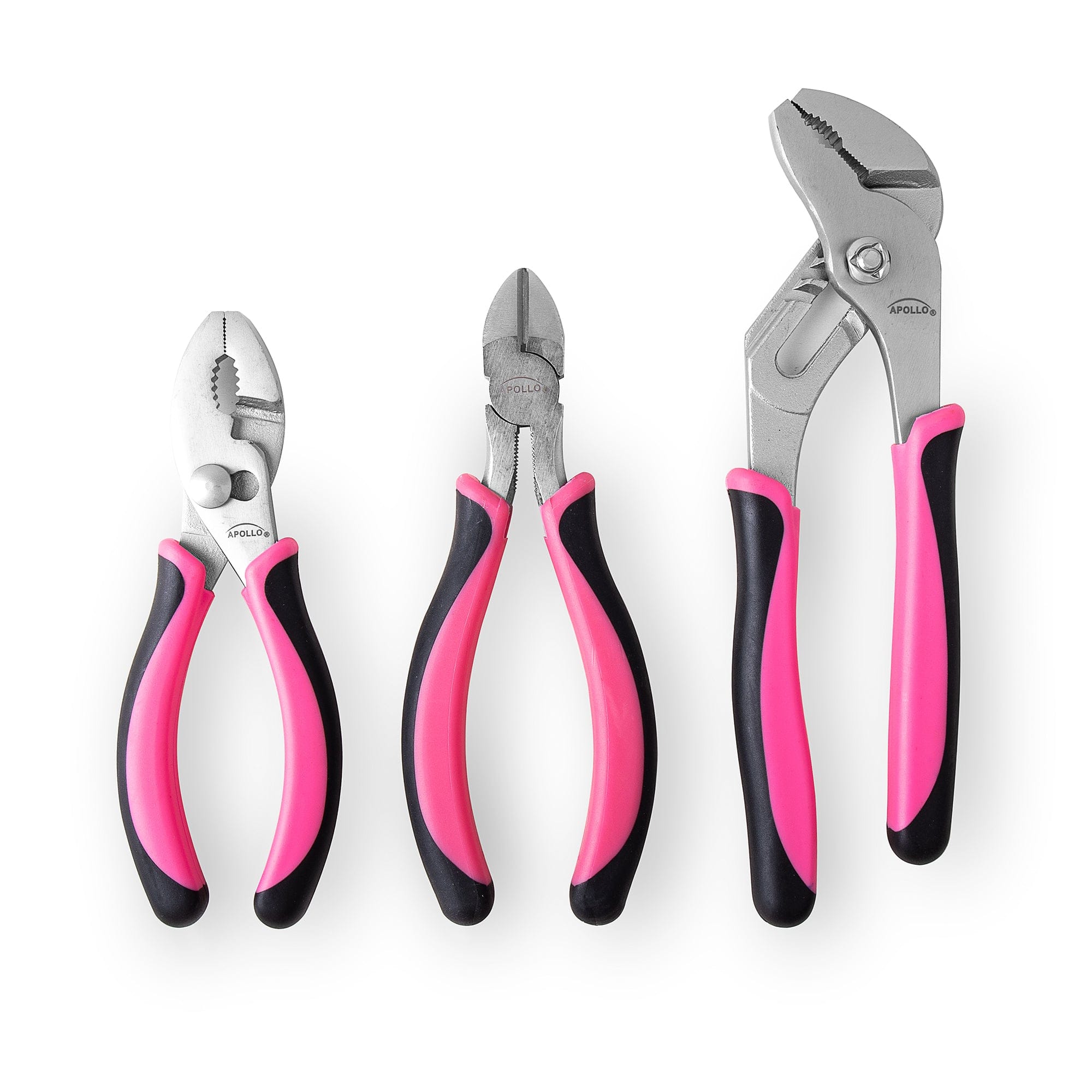 Apollo Tools 3-Piece Pink Pliers Set - Needle Nose, Slip Joint & Diagonal Cutters for Jewelry Making, DIY Crafts & Home Repairs