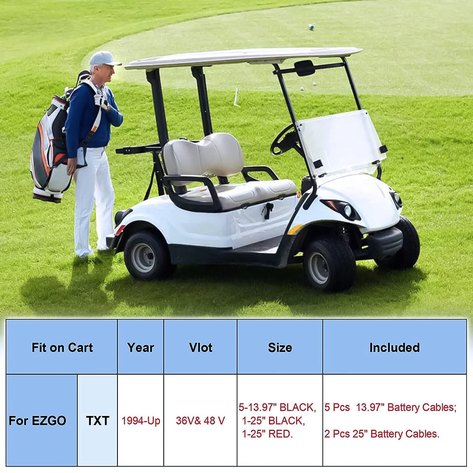 Premium 4 Gauge Golf Cart Battery Cables Wiring Kit - Compatible with EZGO TXT 1994 & Up (36V & 48V) | Durable Replacement for Refurbished Golf Cart Batteries | Perfect for Golf Cart Maintenance & Upgrades