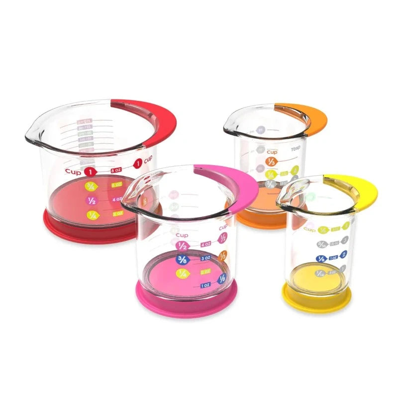 Rainbow Fraction® Liquid Measuring Cups - Set of 4 Colorful Measuring Cups for Baking, Cooking & Science Experiments - Perfect for Kids & Adults