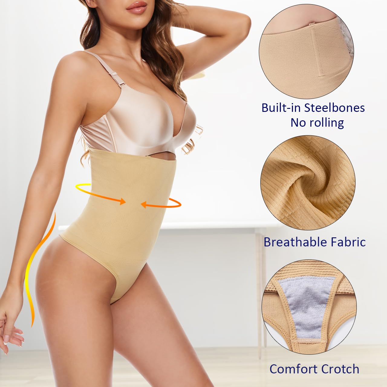Seamless High Waisted Thong Shapewear for Women - Tummy Control Body Shaper Panty - Perfect for Everyday Wear, Special Occasions & Postpartum Recovery