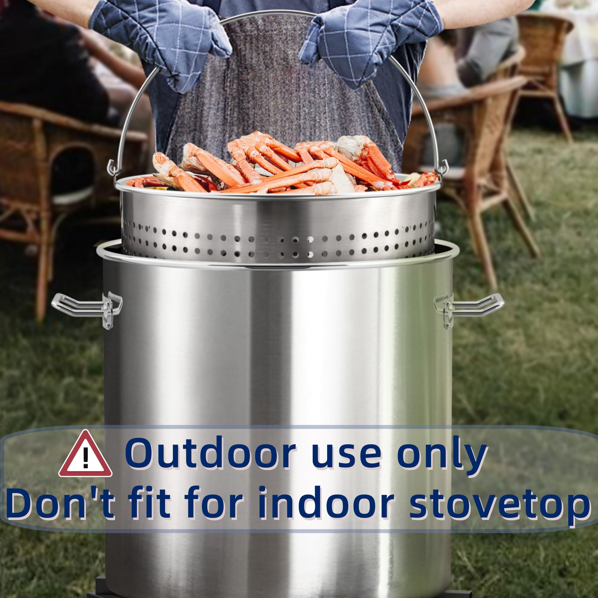 ARC 100QT Stainless Steel Outdoor Cooking Pot with 200,000 BTU Propane Burner - Perfect for Seafood Boils, Crab Cooking, Lobster Steaming, Shrimp Boiling, Tamale Making & Turkey Frying | Heavy-Duty Commercial-Grade Pot with Basket for Backyard Parties, Camping & Large Gatherings