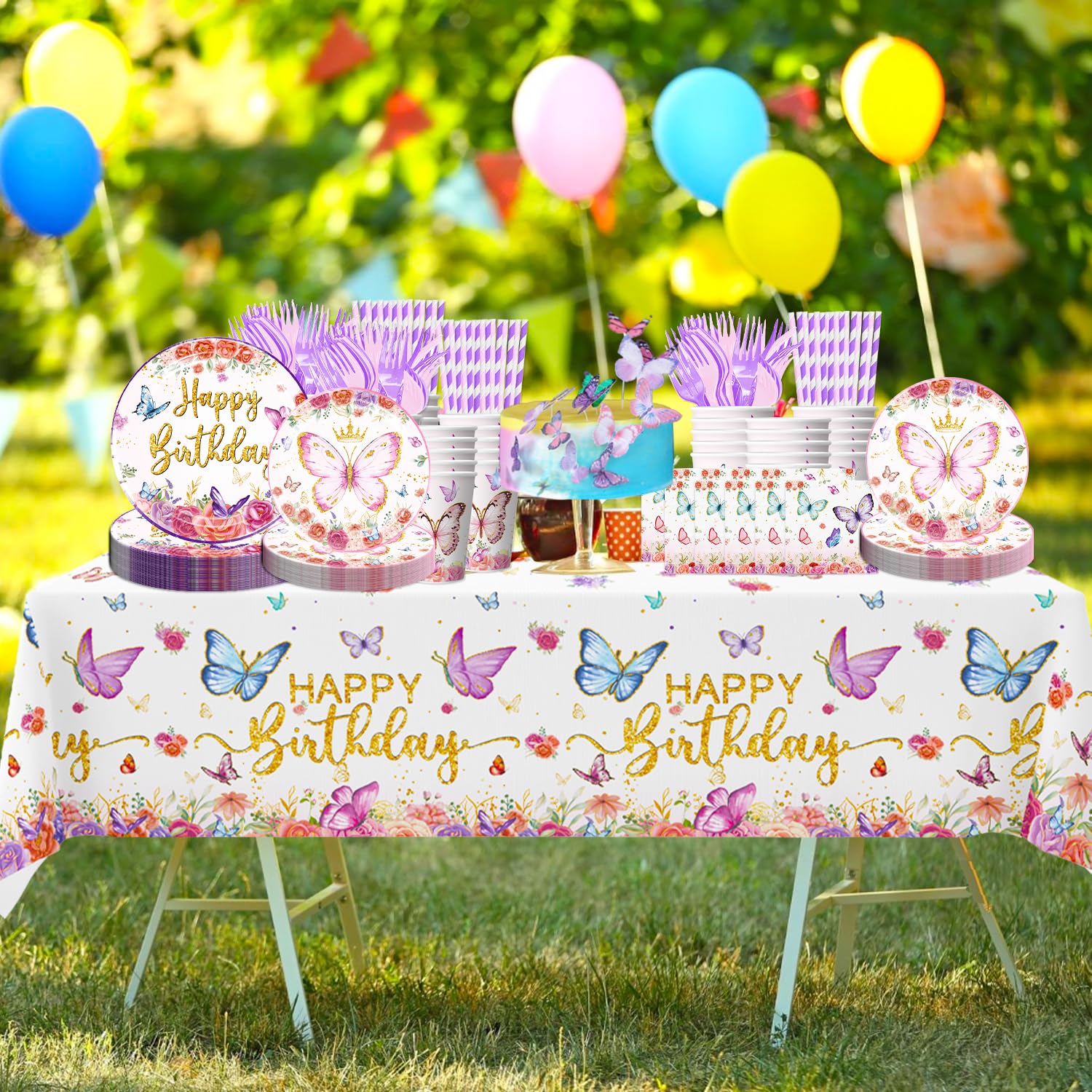 164-Piece Butterfly Birthday Party Tableware Set - Baby Shower Decorations, Butterfly-Themed Plates, Cups & Napkins for Girls Birthday Party & Baby Shower Decor - Perfect for Birthday Celebrations, Baby Showers & Themed Parties