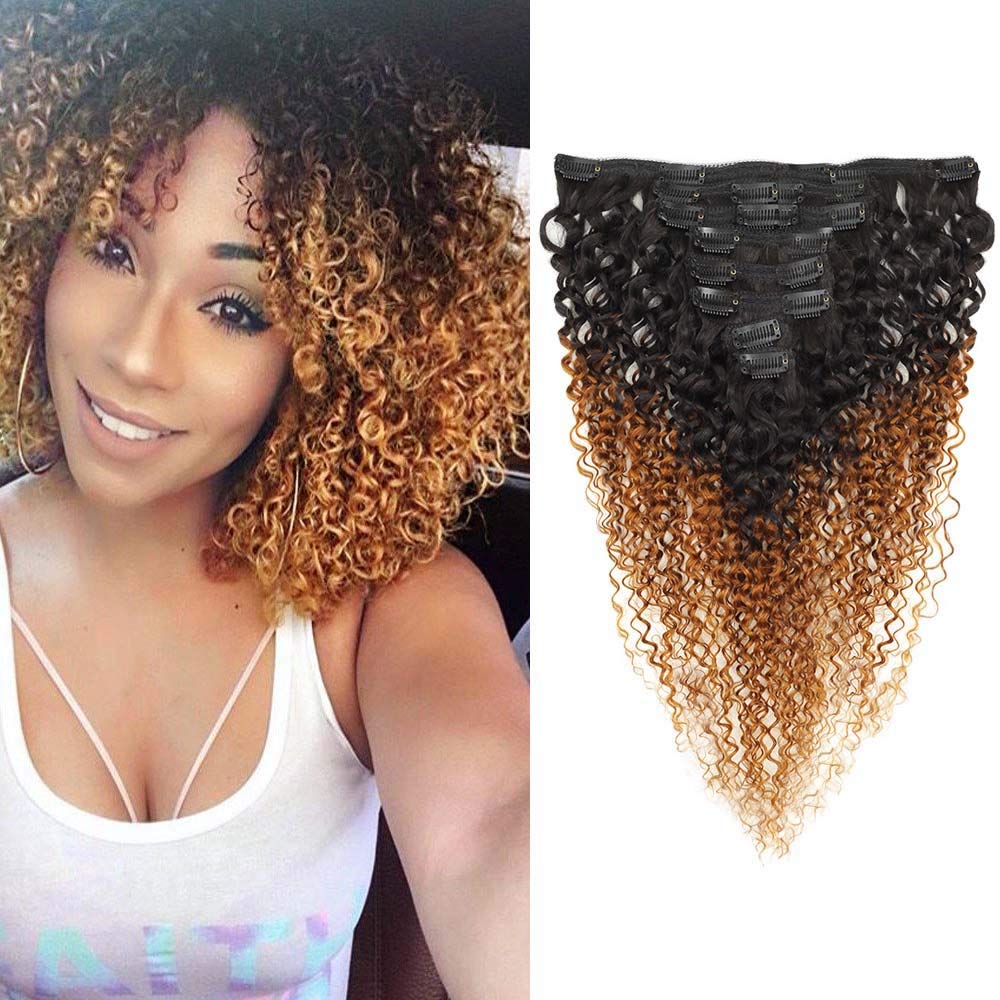 Ombre Brown T30 Kinky Curly Clip-In Hair Extensions 14