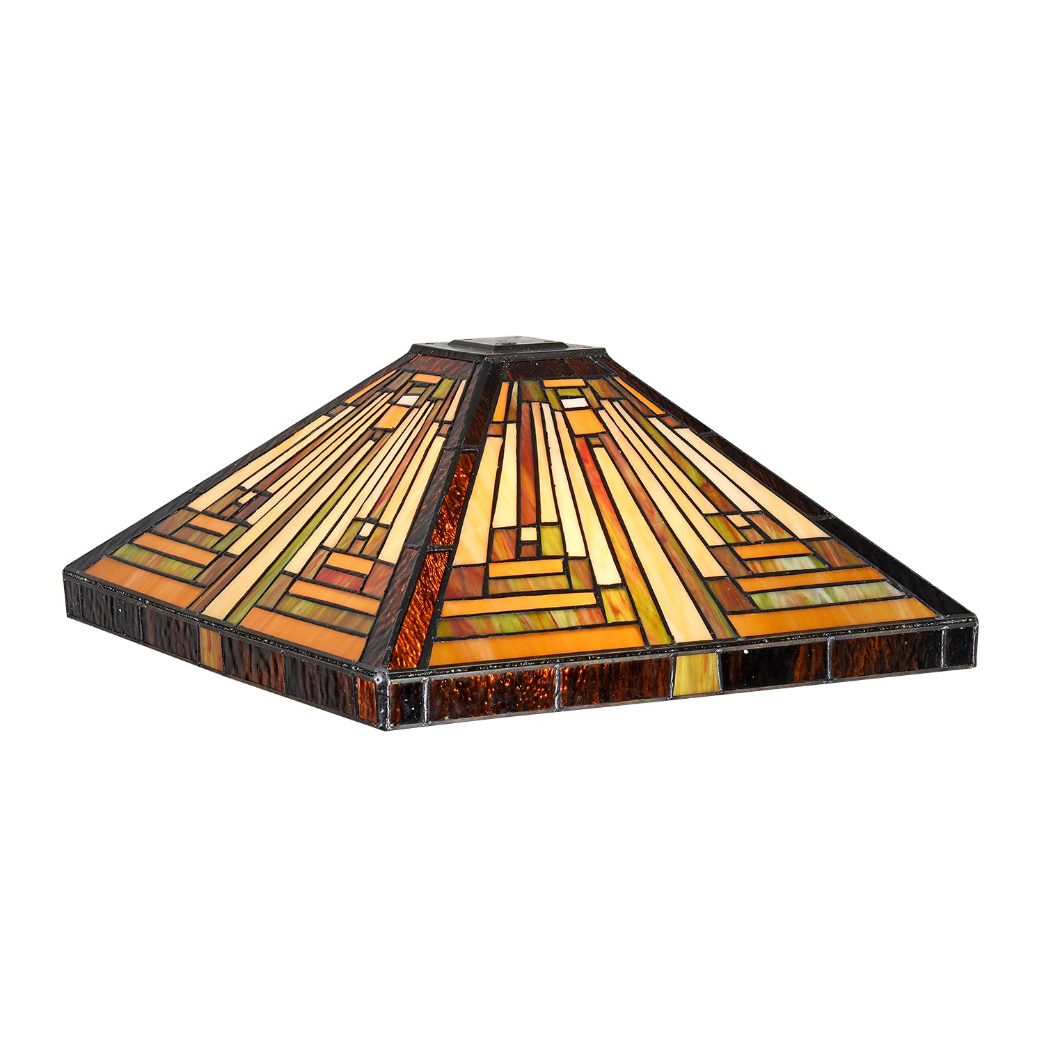 Tiffany Style Stained Glass Lamp Shade - 16 Inch Square Mission Design in Amber Brown - Replacement Shade for Table & Floor Lamps - Perfect for Living Room, Bedroom, or Office Decor