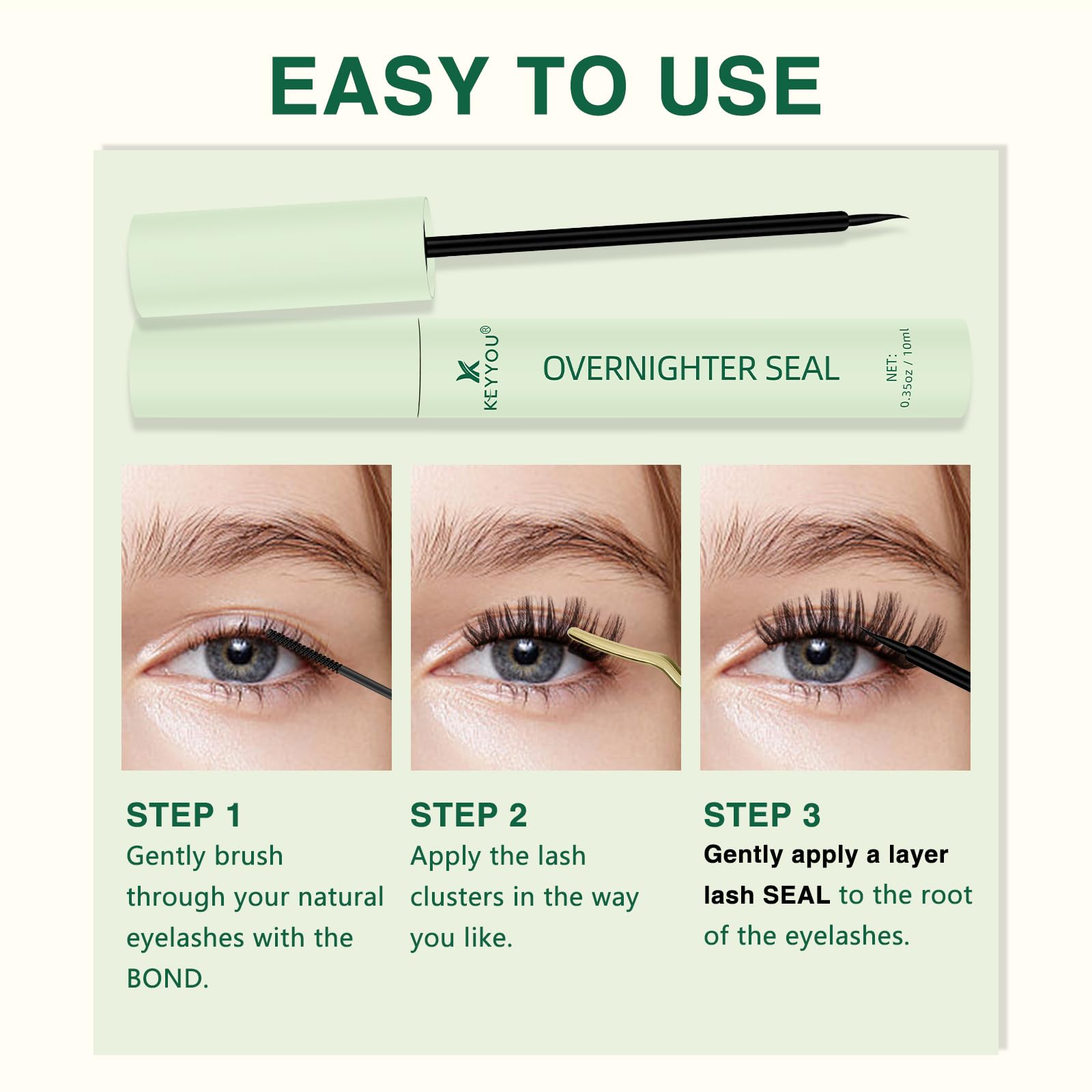 10ML Overnighter Lash Seal for Cluster Lashes - Waterproof Eyelash Extension Sealant Extends Wear Up to 14 Days - Long Lasting Black Lash Glue | Perfect for Weddings, Swimming & Special Occasions