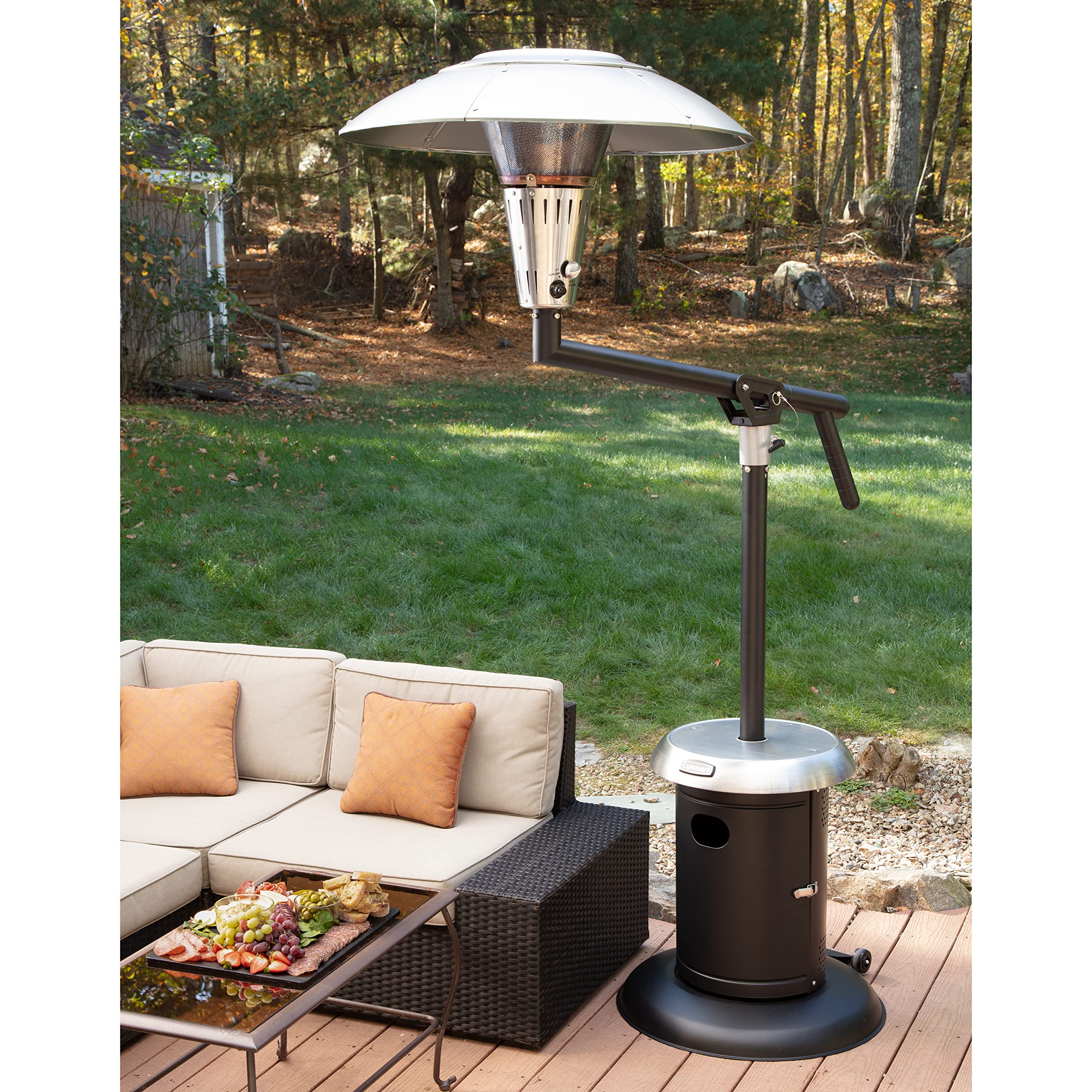 Cuisinart 38,200 BTU Stainless Steel Propane Patio Heater with Swivel Arm, Hidden Tank & Drink Table - Outdoor Heating for Backyard, Deck, Restaurant & Poolside Gatherings