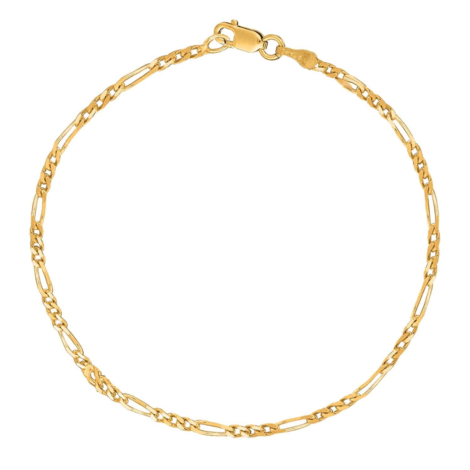 14K Solid Yellow or White Gold 3.1mm Classic Figaro Chain for Men - Necklace, Bracelet & Anklet with Lobster Clasp (7