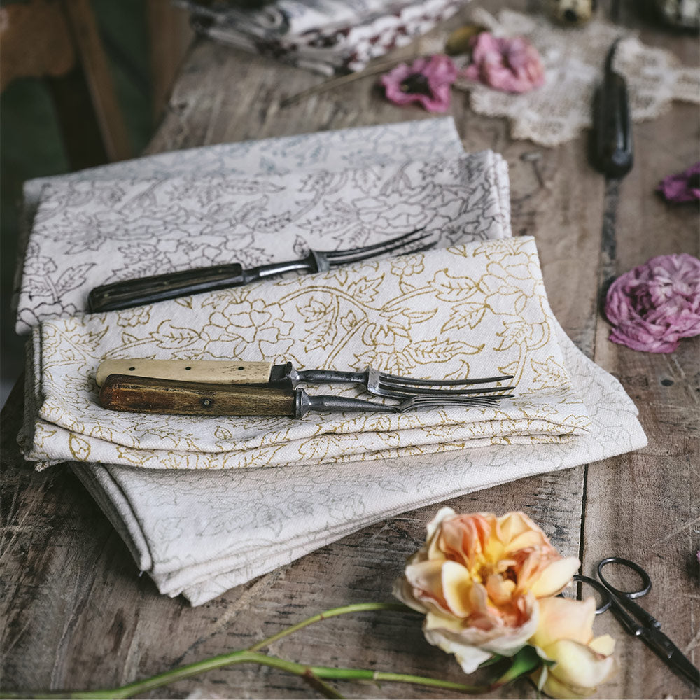 Hand Block Printed Botanical Cotton Napkins - Eco-Friendly Table Linens for Dining, Parties & Home Decor