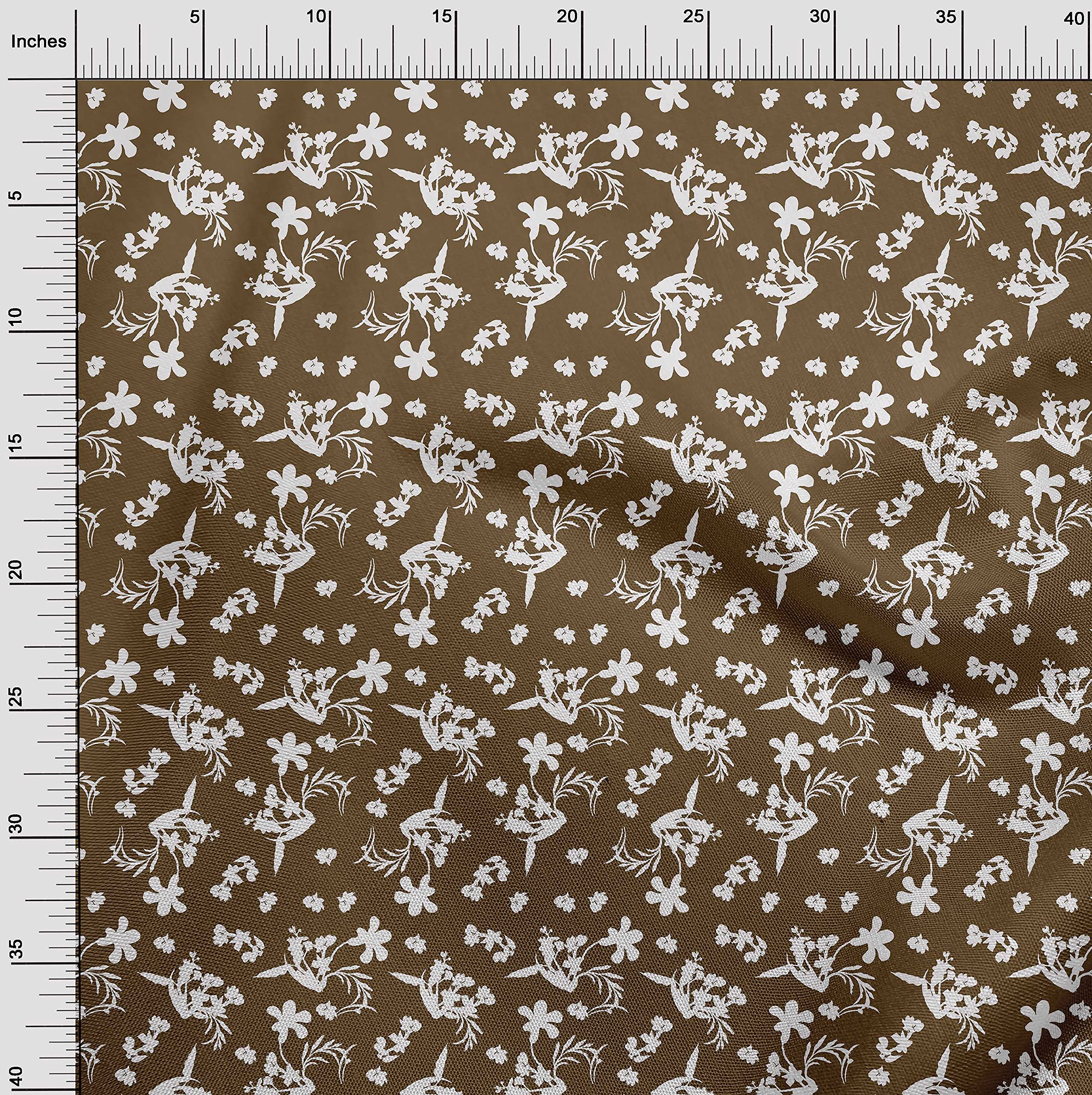Velvet Brown Floral Printed Fabric by The Yard - 58 Inch Wide DIY Sewing Supplies for Clothing, Home Decor & Crafts