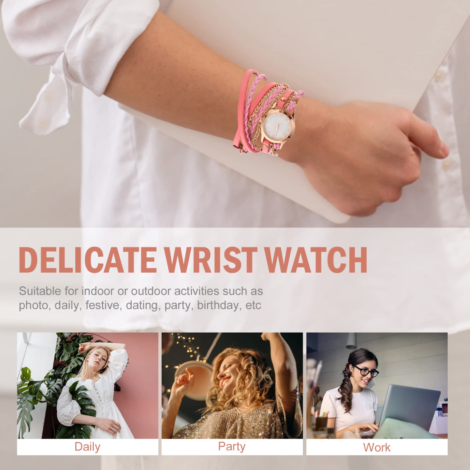 Ibasenice Elegant Women's Watch - Braided Chain Strap Wrist Wrap Watch for Women | Perfect for Casual, Office & Party Wear
