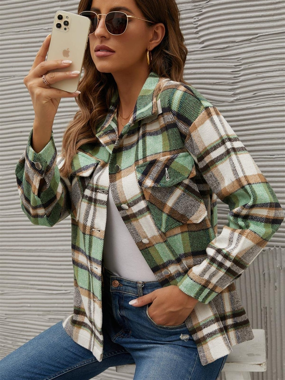 Stylish Plaid Collared Long Sleeve Jacket for Men & Women - Perfect for Fall Outfits, Office Wear & Casual Dates