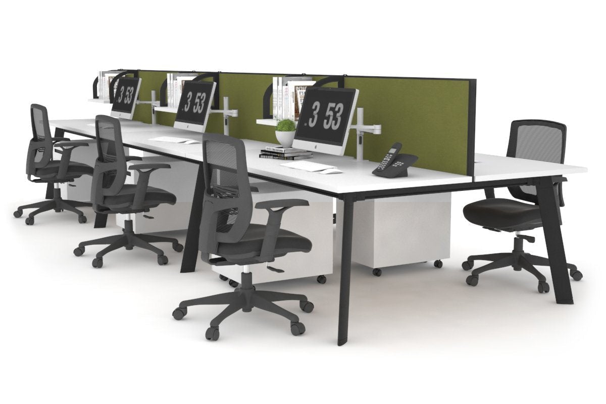 6-Person Workstation with Black Frame - 1400L x 700W Office Desk for Team Collaboration & Open Workspaces