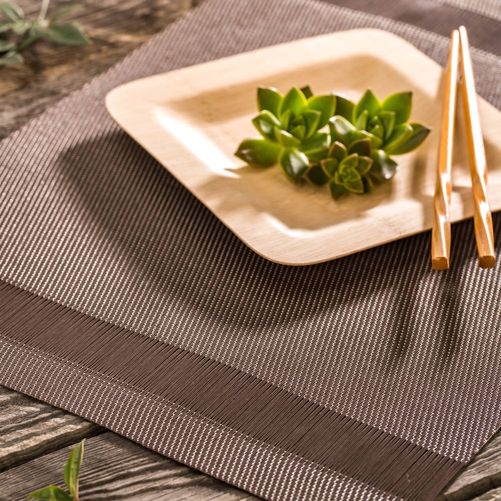 Artisan Stripe Brown Vinyl Woven Placemats - Set of 6 (16