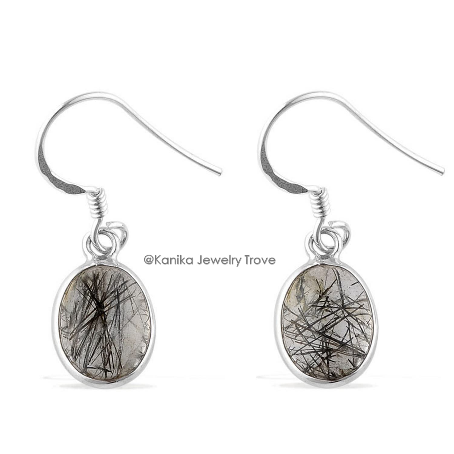 925 Sterling Silver Black Rutile Quartz Drop Earrings for Women & Girls - Elegant Dangle Jewelry for Parties, Weddings & Everyday Wear