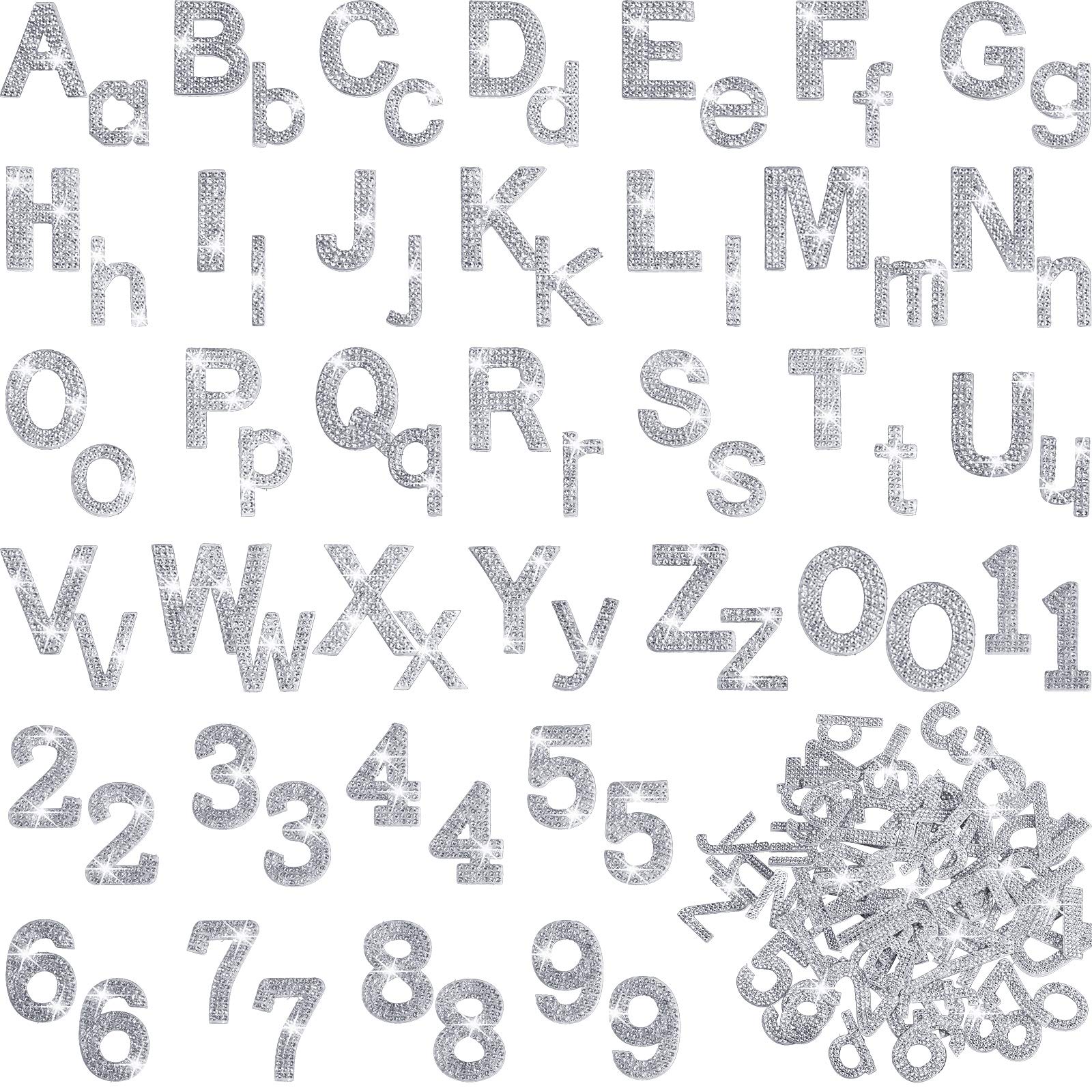 124-Piece Silver Glitter Rhinestone Alphabet & Number Stickers - Self-Adhesive Bling Crystal Letters for Graduation Caps, DIY Crafts, Scrapbooking & Party Decorations