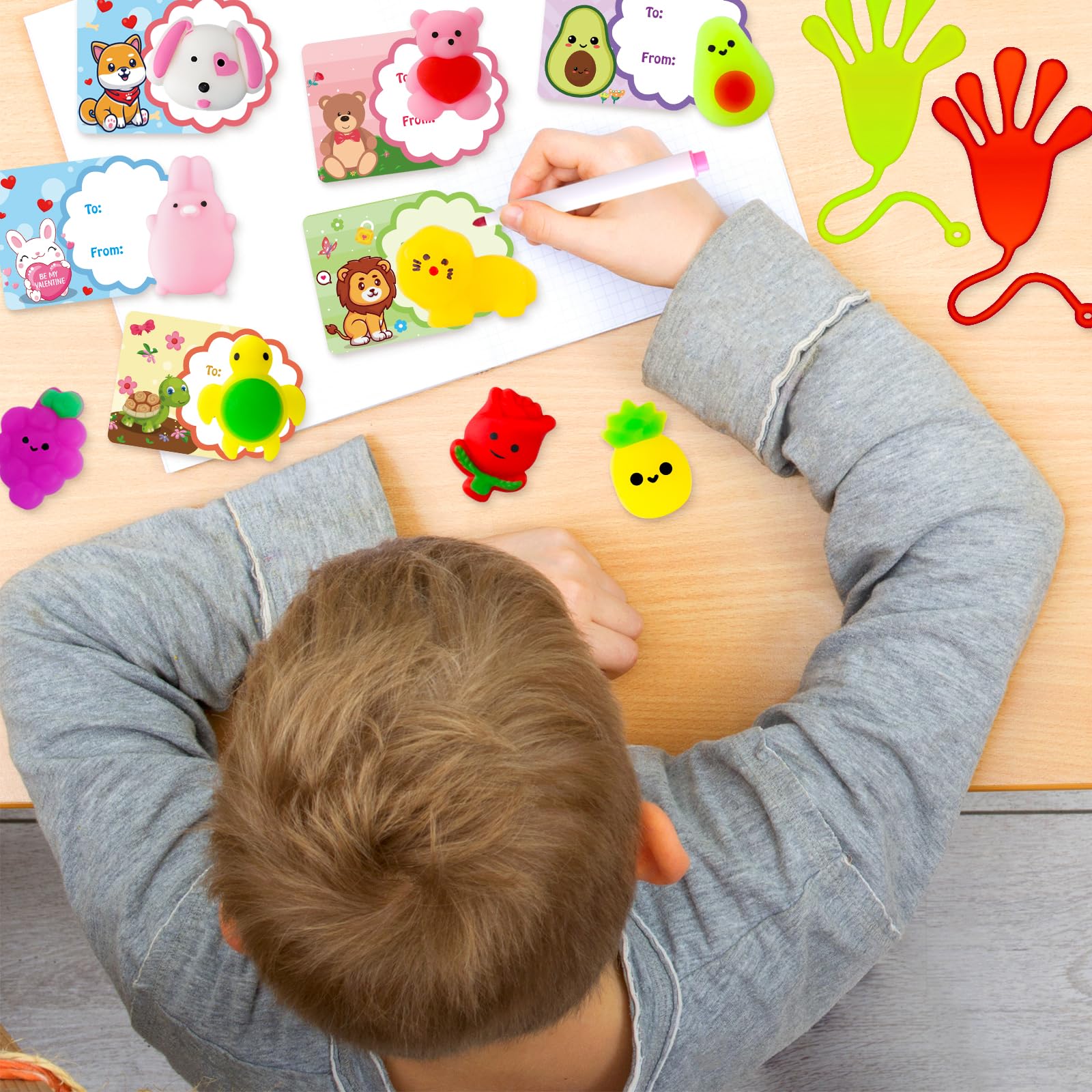 72Pcs Valentine's Day Gift Cards for Kids with Mochi Squishies & Sticky Hands - Cute Stress Relief Toys, Classroom Prizes, Party Favors for Boys & Girls | Perfect for Valentine's Exchange, Birthday Parties & School Rewards