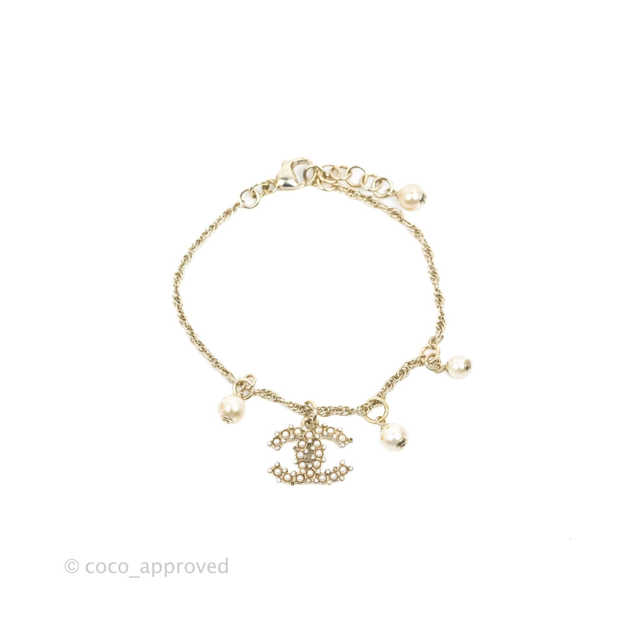 Chanel CC Crystal Pearl Bracelet in Gold Tone - 19C Collection | Elegant Jewelry for Women, Perfect for Parties, Weddings & Special Occasions