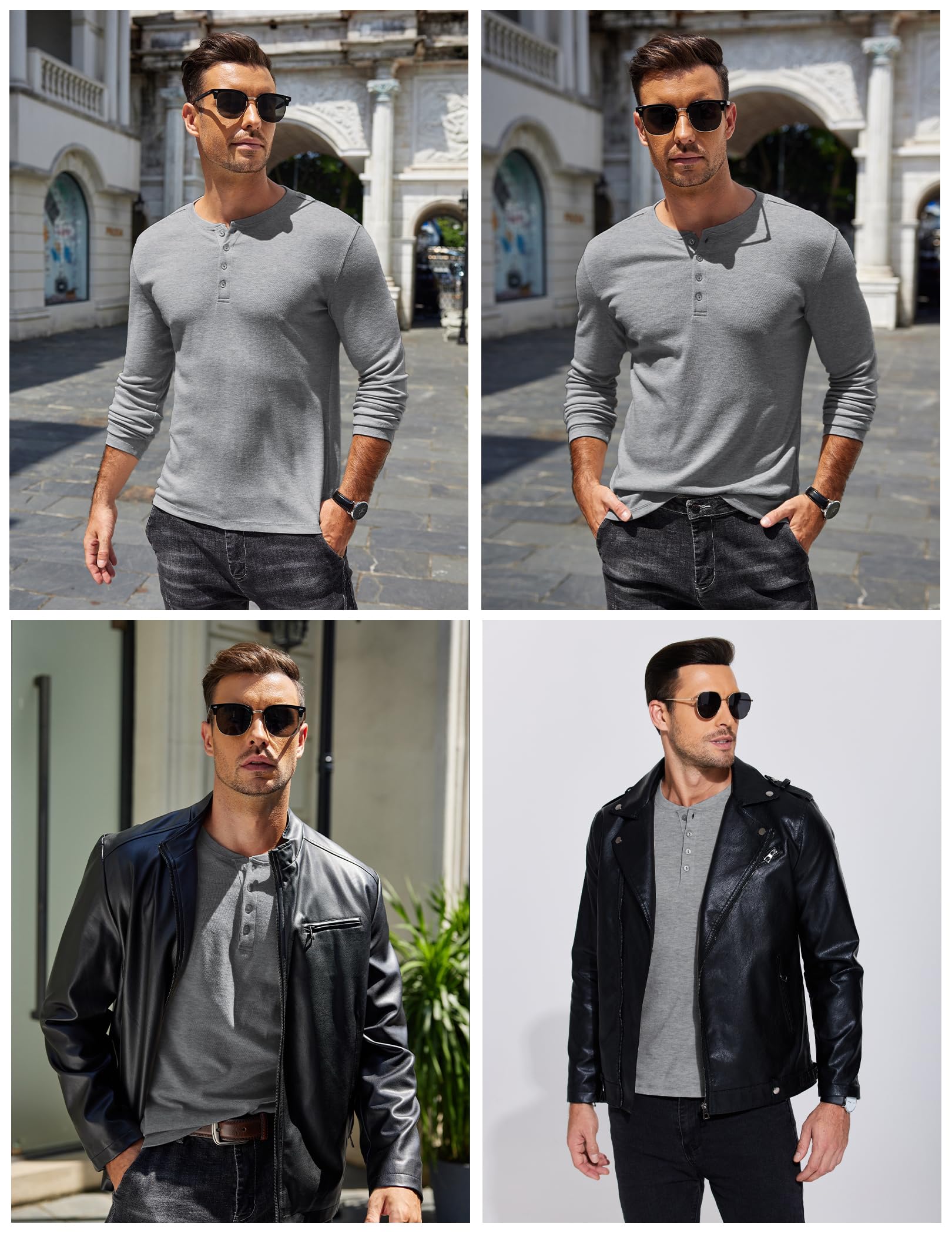 COOFANDY Men's Slim Fit Long Sleeve Henley Shirt with 4 Buttons - Casual Basic Pullover Top for Everyday Wear, Date Night & Outdoor Activities