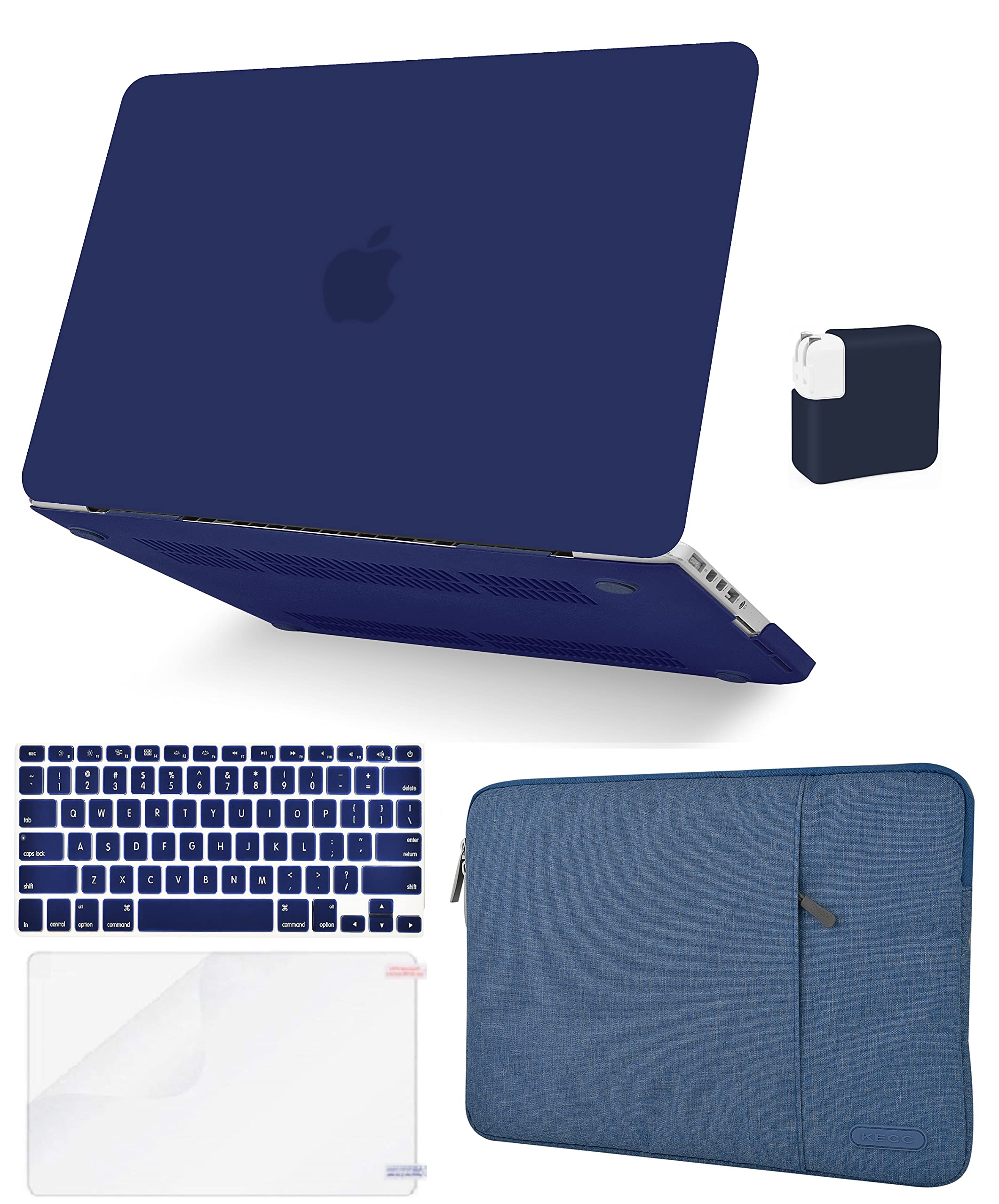 KECC MacBook Air 13 inch Case Compatible with A1369/A1466 - Hard Plastic Shell Cover with Keyboard Protector, Sleeve Bag, Screen Protector & Charger Case (Matte Black) - Perfect for Work, Travel & School Protection