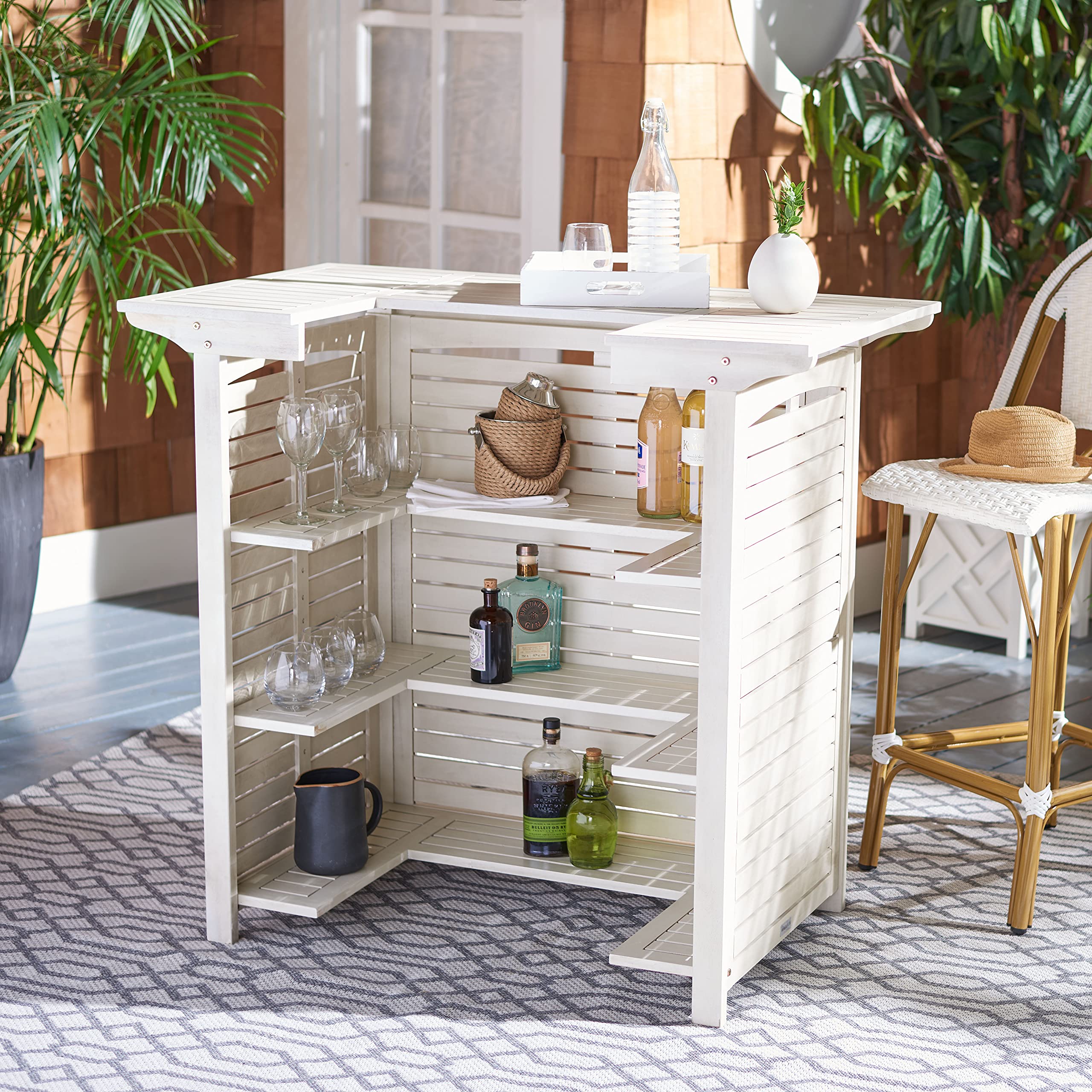 SAFAVIEH Monterey Grey Wash 3-Tier Outdoor Bar Table - Weather-Resistant Patio Furniture for Backyard, Poolside & Garden Entertaining