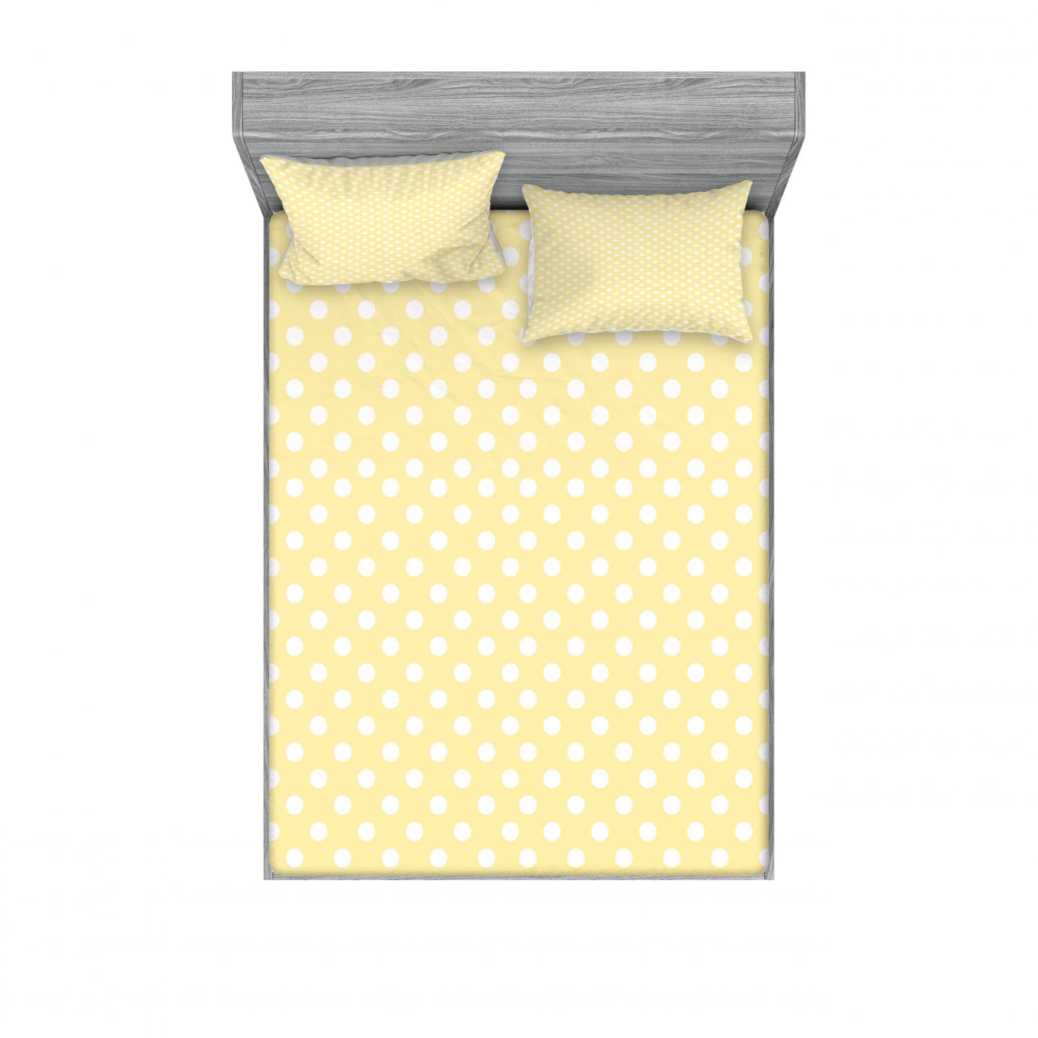 Ambesonne Polka Dots 2-Pack Fitted Sheet & Pillow Sham Set - Nostalgic Pastel Yellow & White 4-Piece Bedding Decor (2 Twin XL Fitted Sheets & 4 Pillow Covers) | Soft & Breathable for Kids Rooms, Guest Bedrooms & Dorm Decor