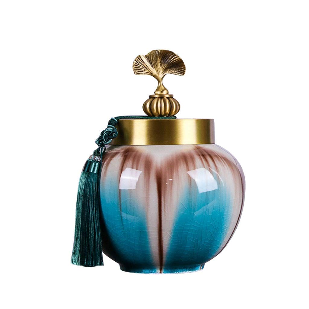 XIAOSAKU Blue Ceramic Vase with Tassel & Copper Bottle Cap - Elegant Tabletop Decor for Home, Office, or Restaurant | Perfect for Centerpieces, Wedding Decor & Shelf Display (Size A)