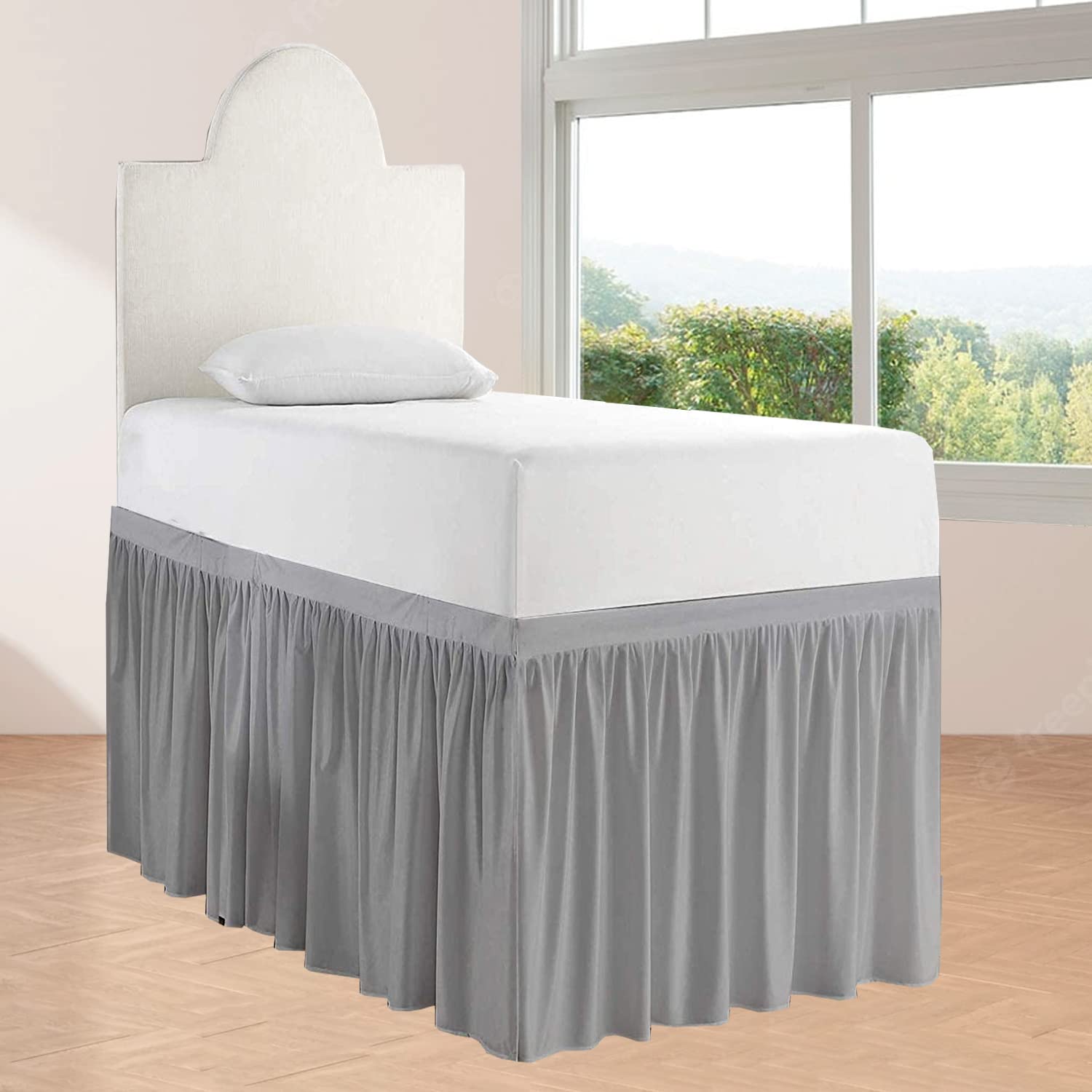 Ruffled Dorm Bed Skirt for College - Extra Long Twin XL Bed Skirt with 50