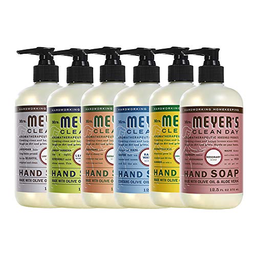 **Natural Liquid Hand Soap with Essential Oils - Cruelty Free & Vegan (Lavender, Lemon Verbena, Geranium, Rain Water, Honey Suckle, Rosemary) - 12.5 oz Each - Perfect for Home, Office & Travel Use**