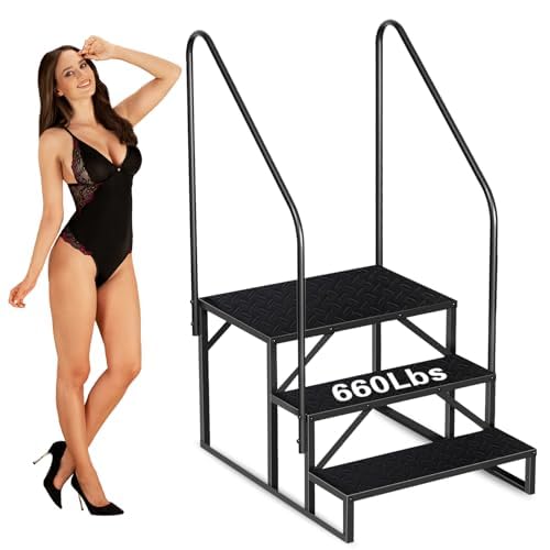 **Heavy-Duty 3-Step Swimming Pool Ladder for Above Ground Pools, RV Step Stool, and Hot Tub Steps with Handrail – 660 lb Capacity – Ideal for Travel Trailers, Spas, Campers, and 5th Wheels – Perfect for Easy Entry and Exit**
