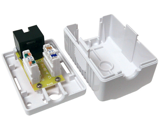 CAT6 Surface Mount Box - 1 Port & 2 Port Pre-Wired Ethernet Jack, Universal White Enclosure for Home & Office Network Installation