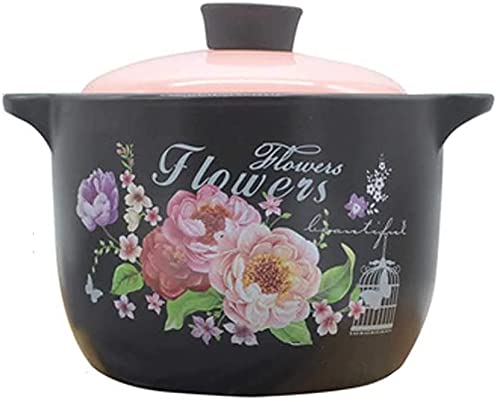 GXBCS 4.8L Pink Ceramic Casserole Dish with Lid - Flower Pattern Stoneware Soup Pot, Bibimbap Stockpot for Stovetop & Oven Use - Perfect for Stews, Soups, Korean Hot Pot & Family Meals