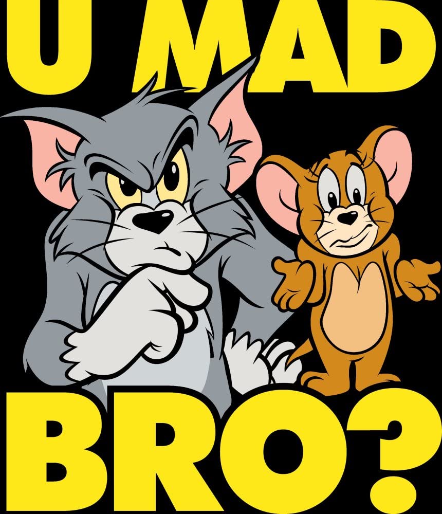 Tom & Jerry 'U Mad Bro?' Black Graphic Tee for Toddler & Youth Boys - Fun Cartoon Shirt for Playdates, School & Casual Wear