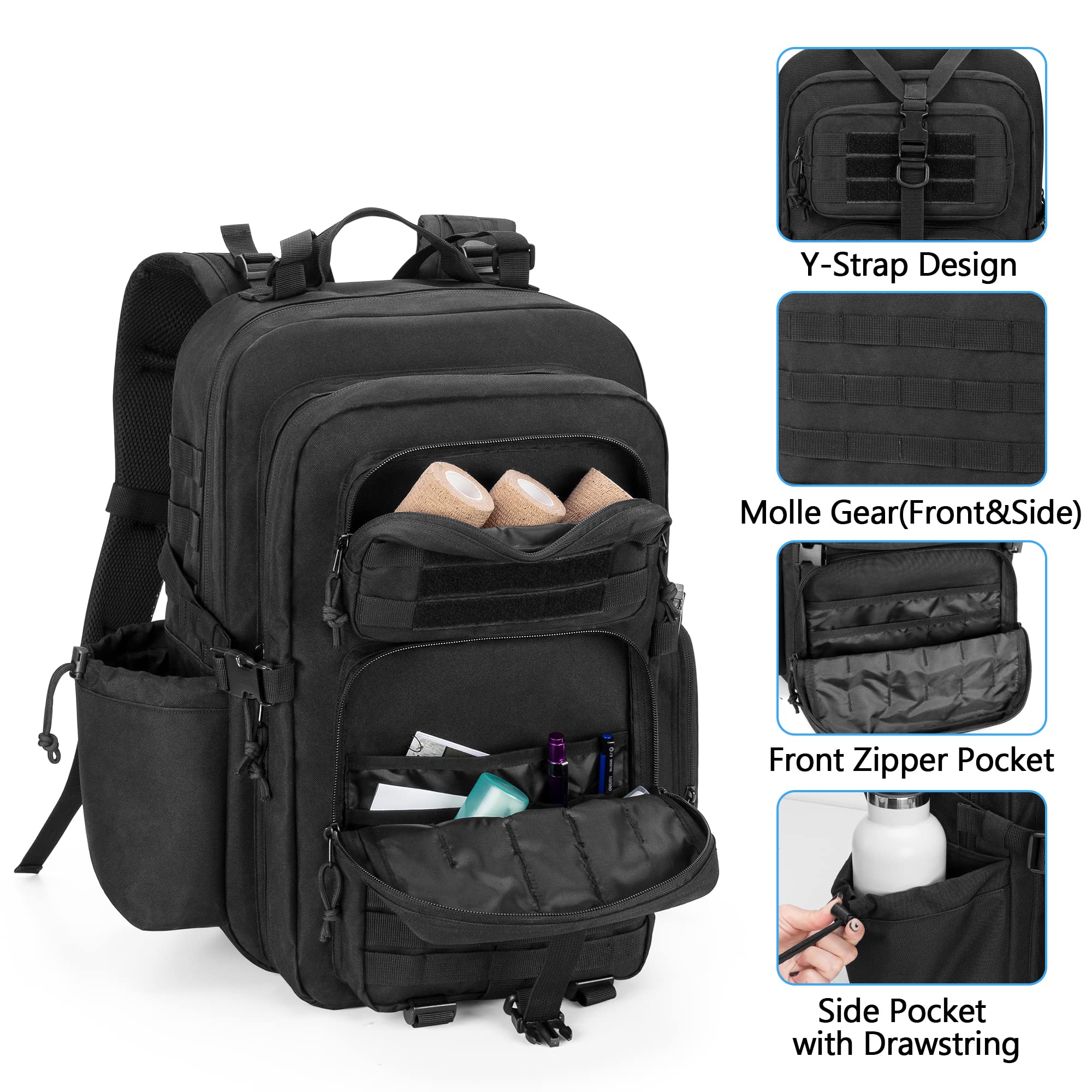 **Damero Medical Tactical Backpack - First Aid & Emergency Supplies Bag with Top Y-Strap for Hiking, Trekking, Hunting, Camping - Durable & Water-Resistant (Black) - Perfect for Outdoor Adventures & Emergency Preparedness**