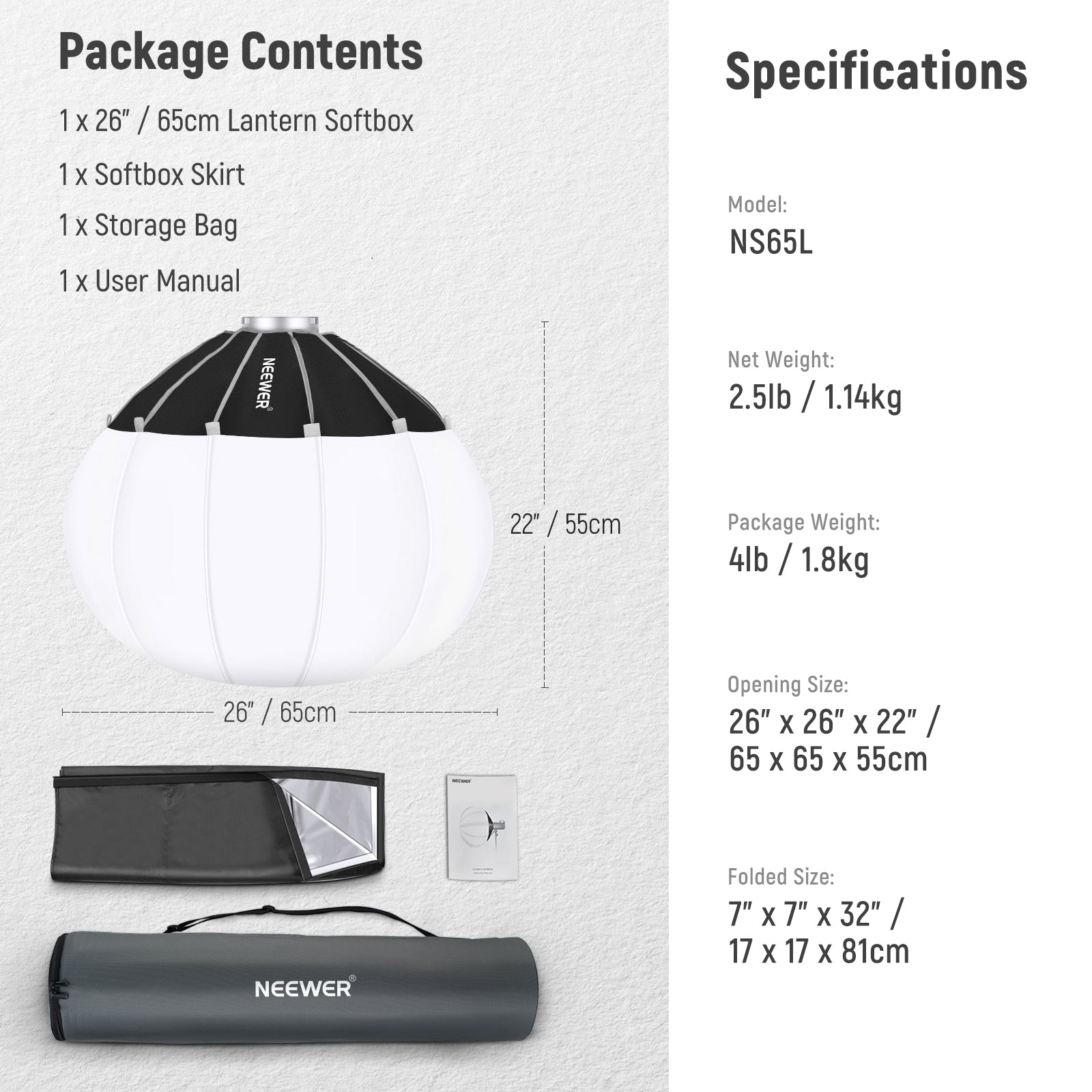 NEEWER NS50L NS65L NS90L Quick Release Lantern Softbox for Photography Lighting - Perfect for Studio, Portrait, and Video Shooting