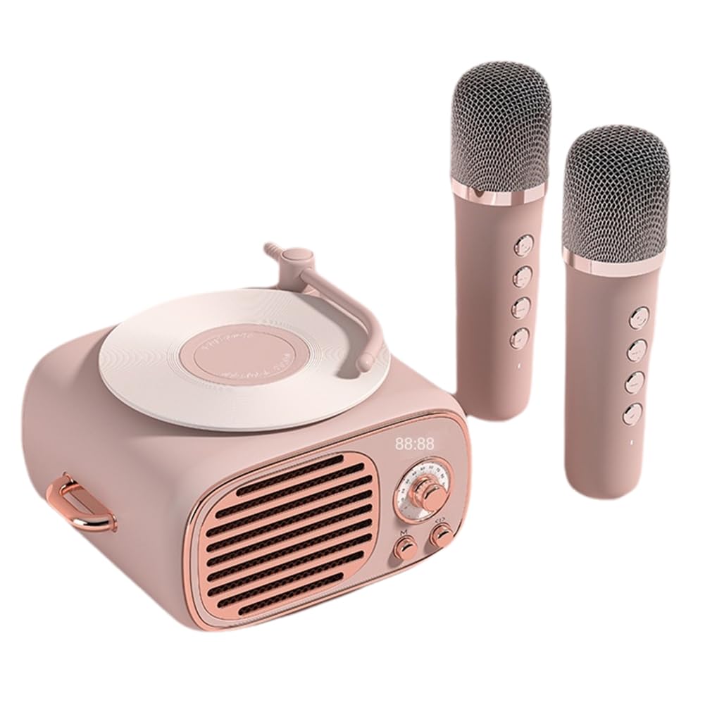 Vintage Bluetooth Speaker with Clock & Wireless Mic - Portable Mini Speaker for Home, Office, Travel & Outdoor Use