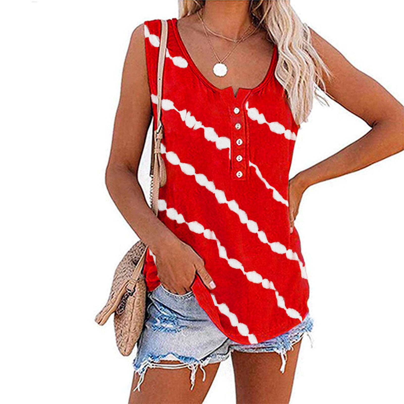 Women's Blouses & Tops - Color Block Tie-Dye Sleeveless Crew Neck Casual Tank Tops for Women | Perfect for Summer Outfits, Beach Wear & Casual Office Attire