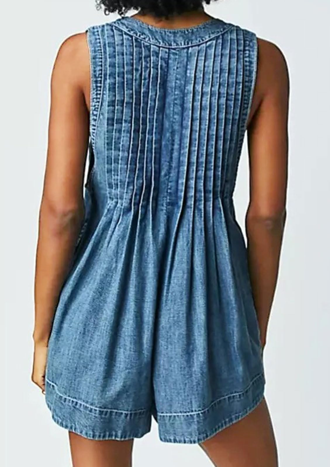 CHARTOU Women's Summer Denim Overalls Shorts Romper - Sleeveless Jean Jumpsuit with Pockets & Flowy Ruffle Design | Casual Outfit for Beach, Picnic & Summer Vacation