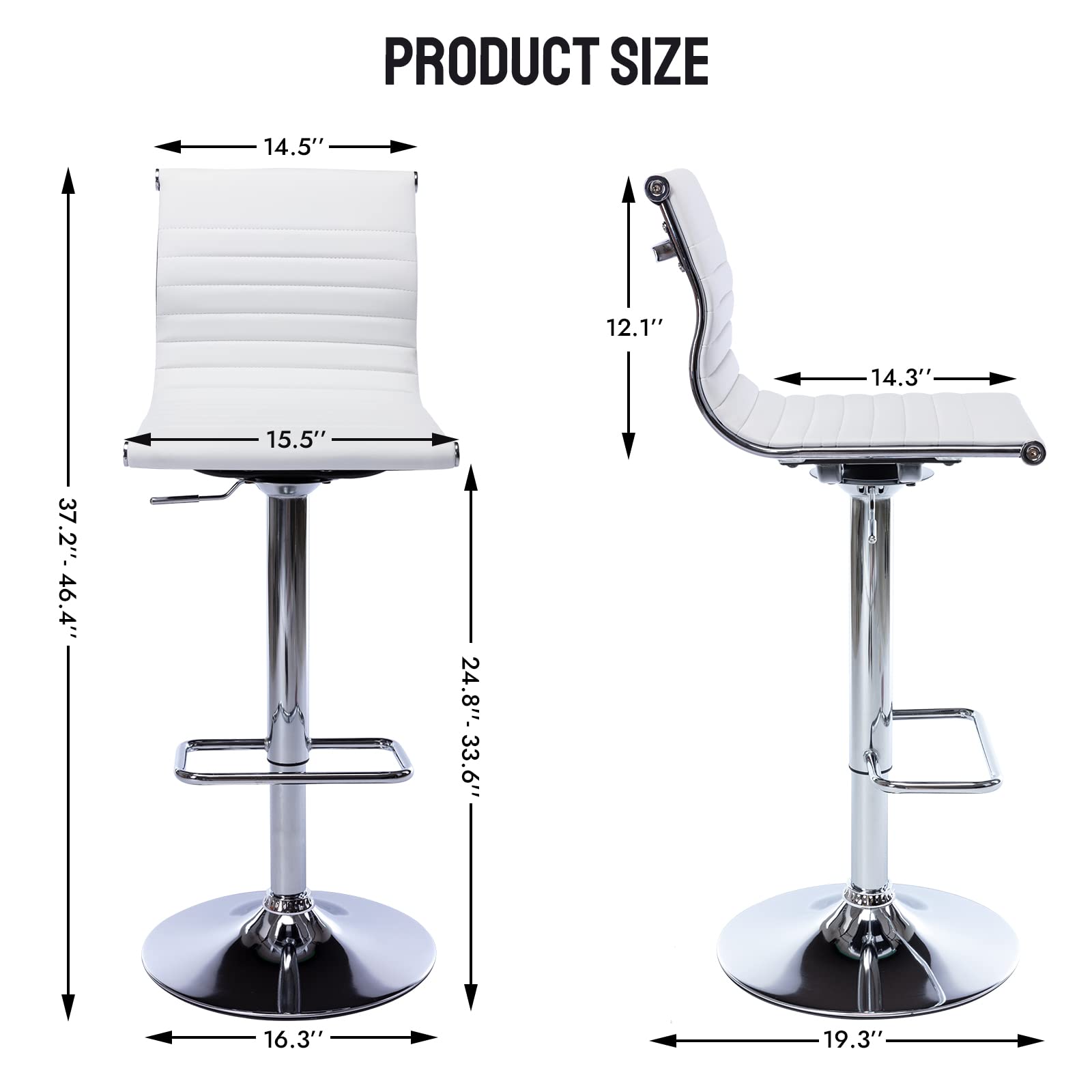 Modern White PU Leather Metal Bar Stools Set of 4 - Height Adjustable Armless Counter Stools with Chrome Base for Kitchen Island, Bar & Dining Room - Perfect for Home, Restaurant & Cafe Use
