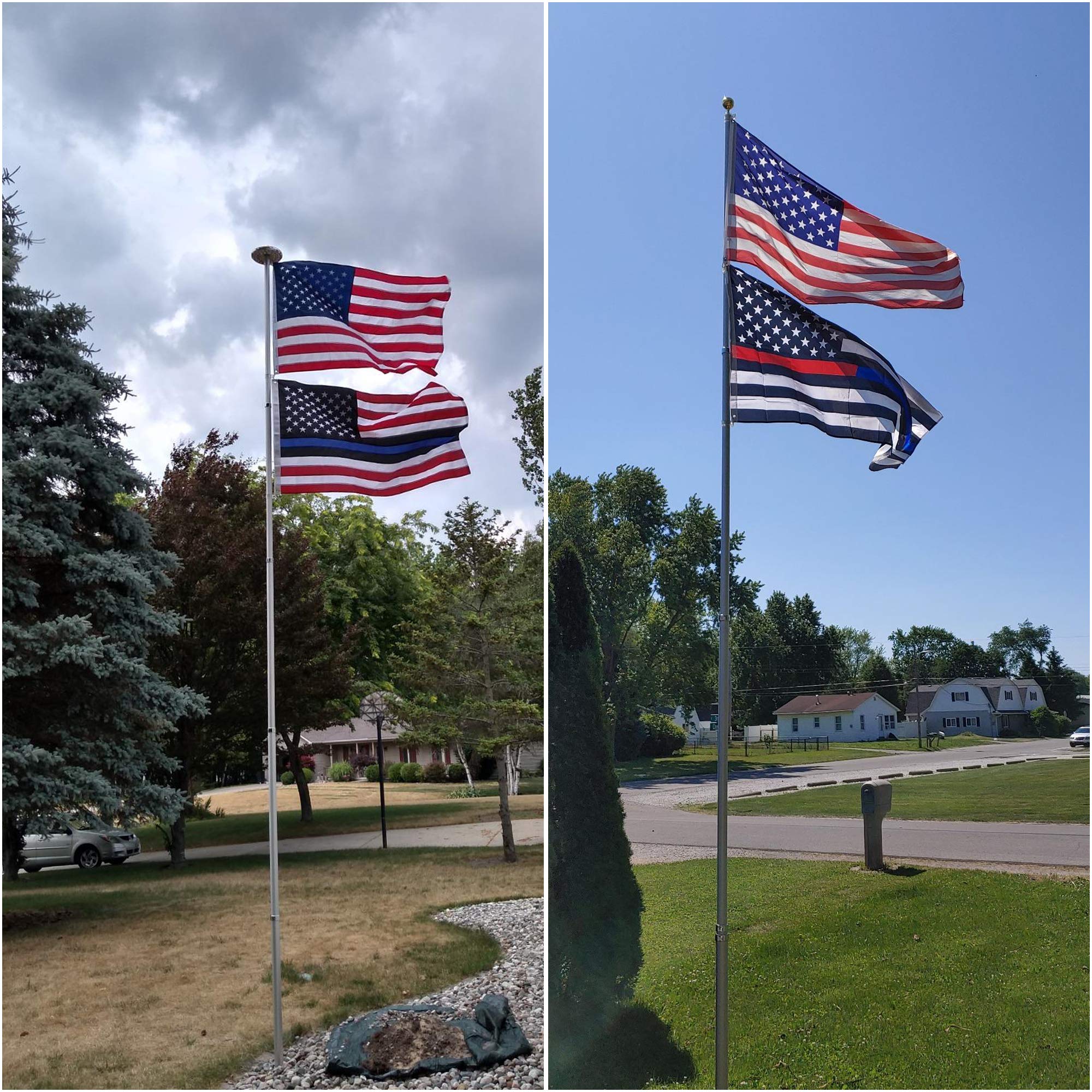 25FT Heavy Duty Telescoping Flag Pole Kit - Extra Thick Aluminum Inground Flagpole with 3x5 American Flag & Golden Ball Top | Fly 2 Flags | Outdoor Use for Residential, Yard, Commercial & Patriotic Events