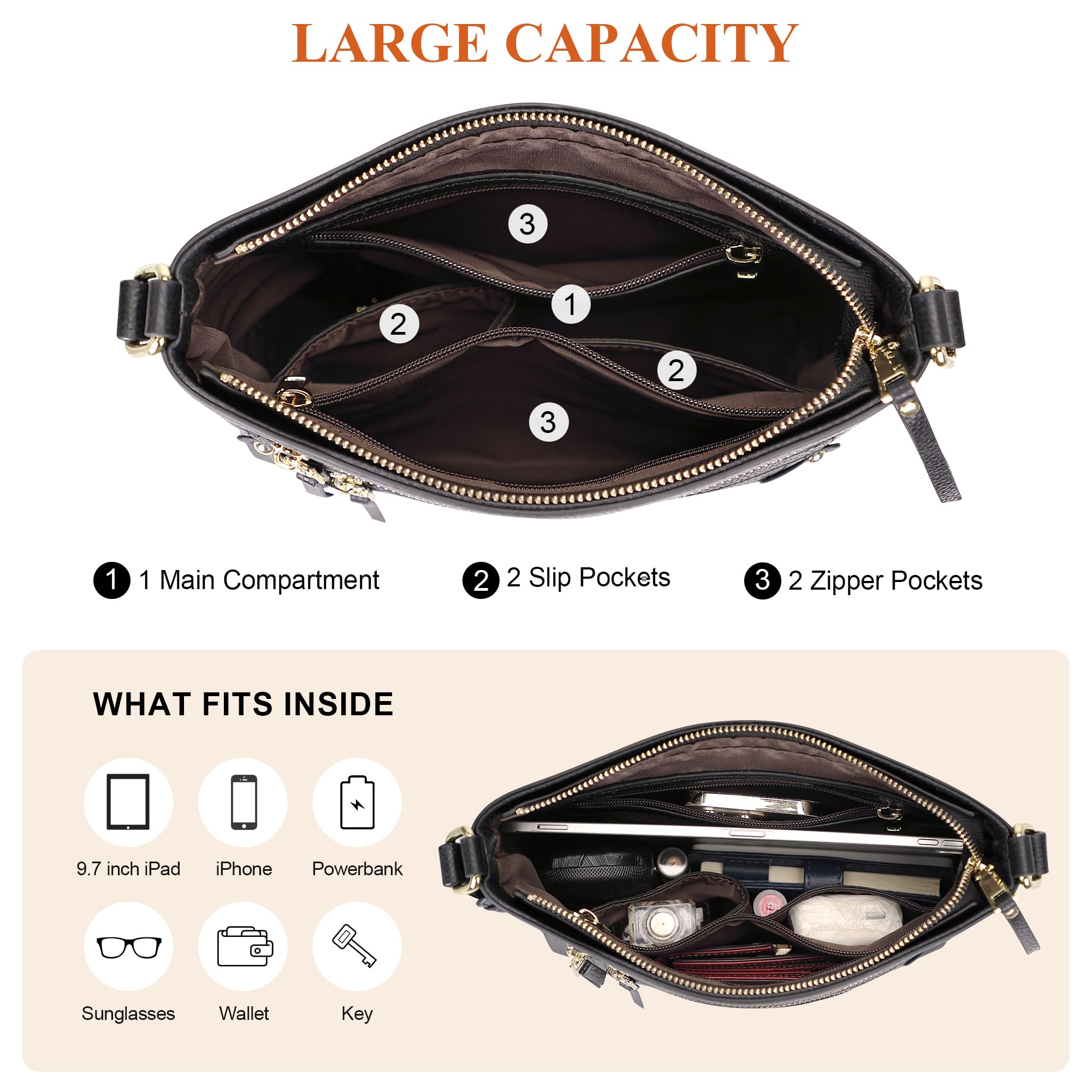 Stylish Leather Crossbody Bags for Women - Multi-Pocket Fashion Purse with Adjustable Strap - Perfect for Travel, Shopping & Everyday Use