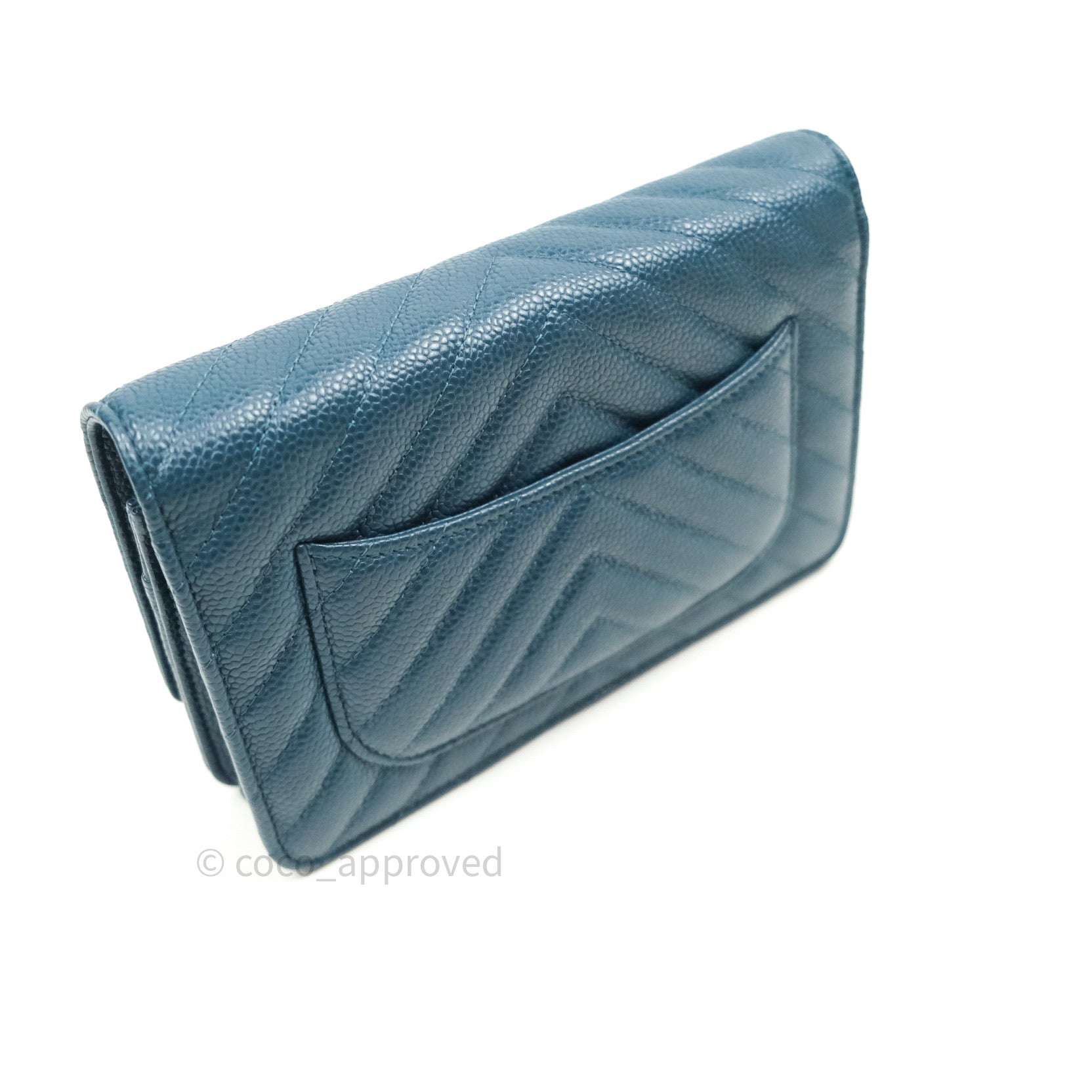 Chanel Chevron Wallet on Chain WOC - Blue Caviar Leather with Silver Hardware | Luxury Crossbody Bag for Women, Perfect for Evening Events & Daily Use