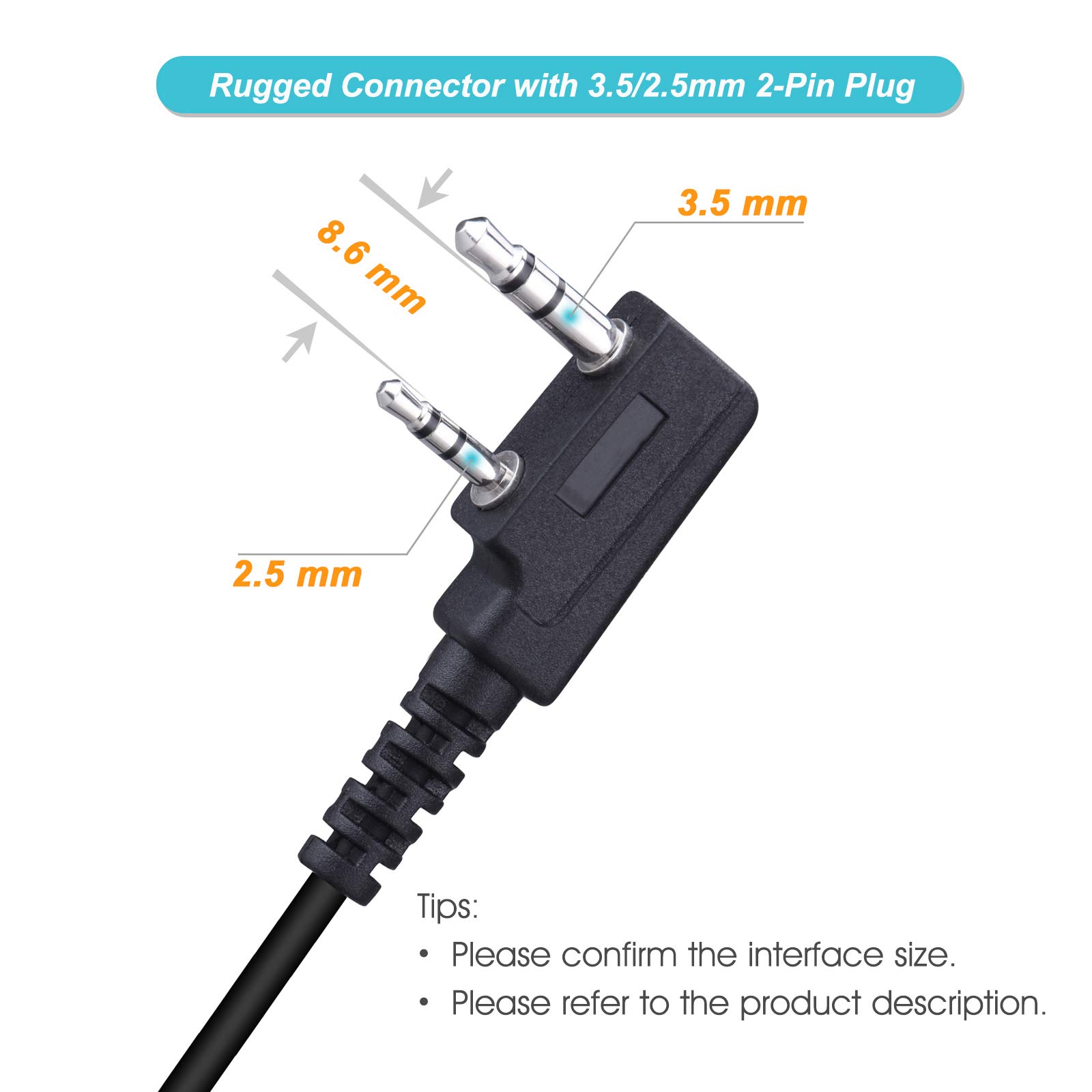 2 Pack Walkie Talkie Headset with PTT Mic - 2-Pin 3.5mm/2.5mm In-Ear Earpiece for Kenwood & BaoFeng Two-Way Radios - Perfect for Security, Construction & Outdoor Adventures