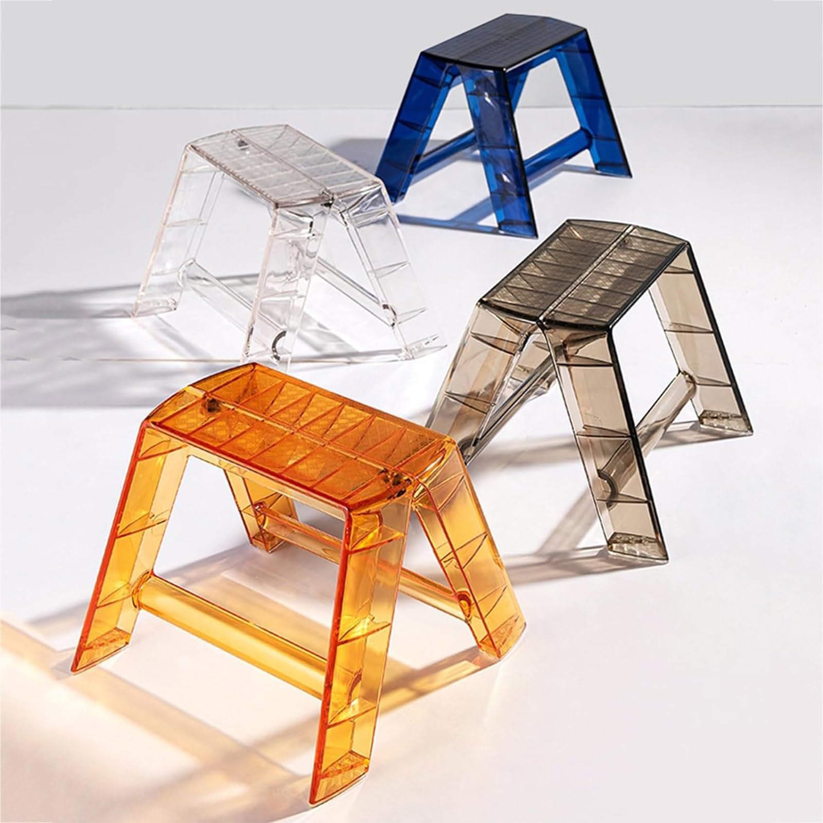 2 Step Acrylic Folding Step Stool - Anti-Slip Plastic Ladder for Kitchen, Office & Home Use - Lightweight Transparent Stool for Reaching High Shelves, Cleaning & Storage Access