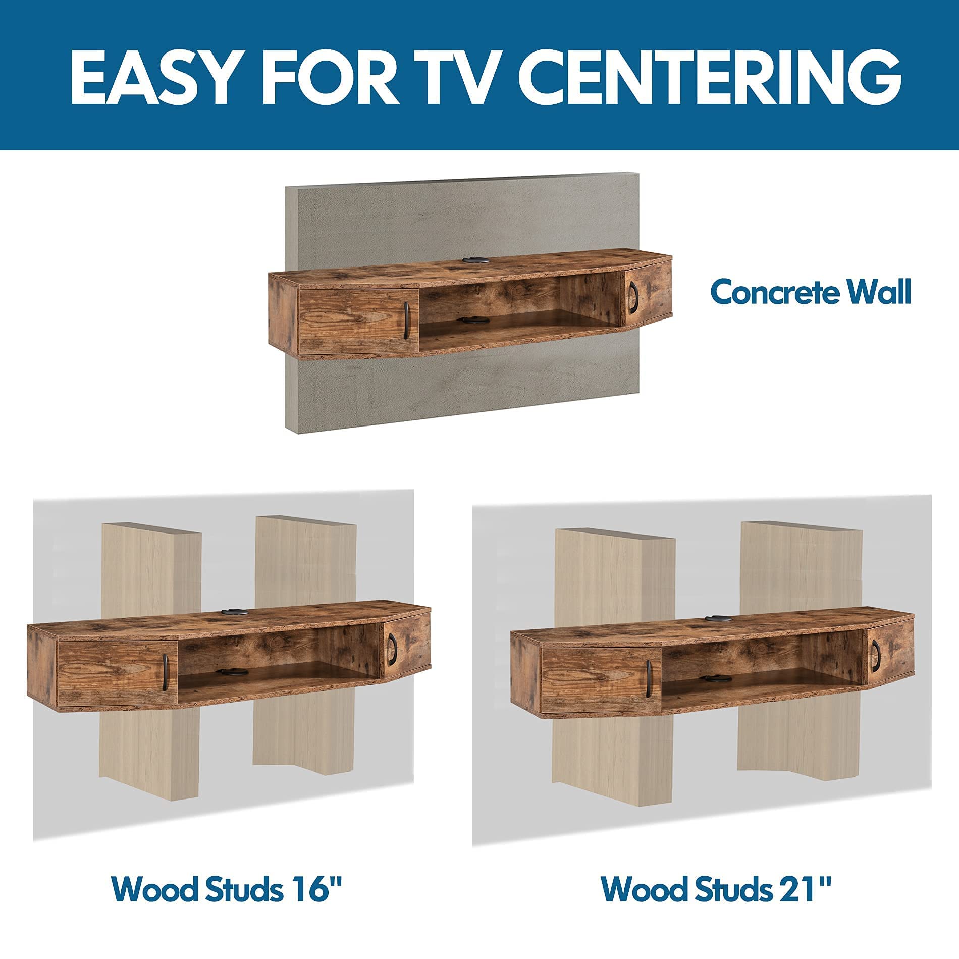 FITUEYES Floating TV Stand - Wall Mounted Entertainment Center with Storage Cabinet, Modern Rustic Brown Media Console for Living Room & Office - Perfect for Space-Saving Home Theater Setup